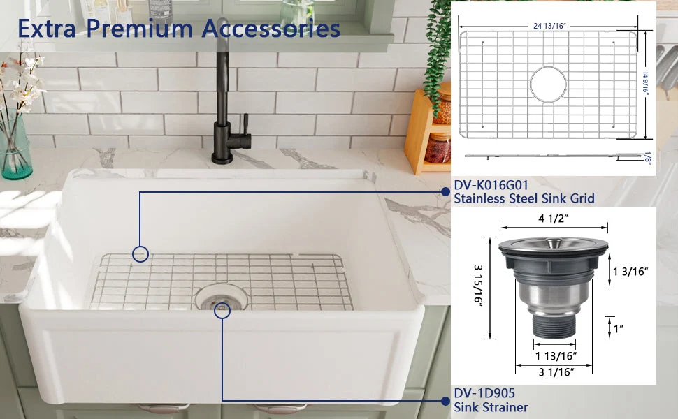 DeerValley DV-1K016 Farmhouse Kitchen Sinks 30-Inch Reversible Deep Bowl - Image 9