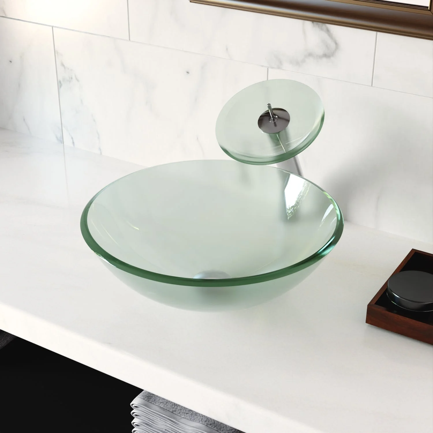 SYMMETRY 16.5" Round Vessel Bathroom Sink, Tempered Glass