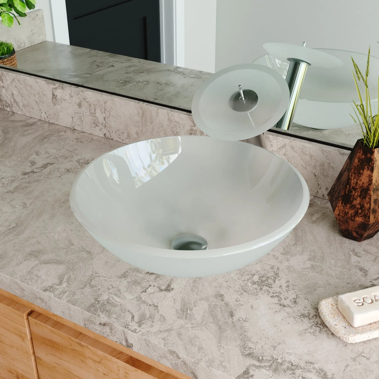 SYMMETRY 16.5" Round Vessel Bathroom Sink, Tempered Glass
