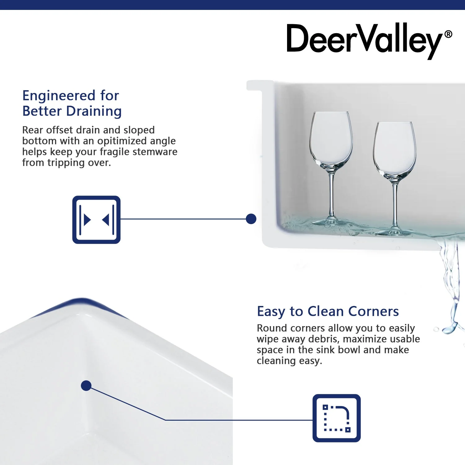 DeerValley DV-1K509 Fireclay Kitchen Sink Dual Mount Deep Bowl with Grid and Strainer - Image 18
