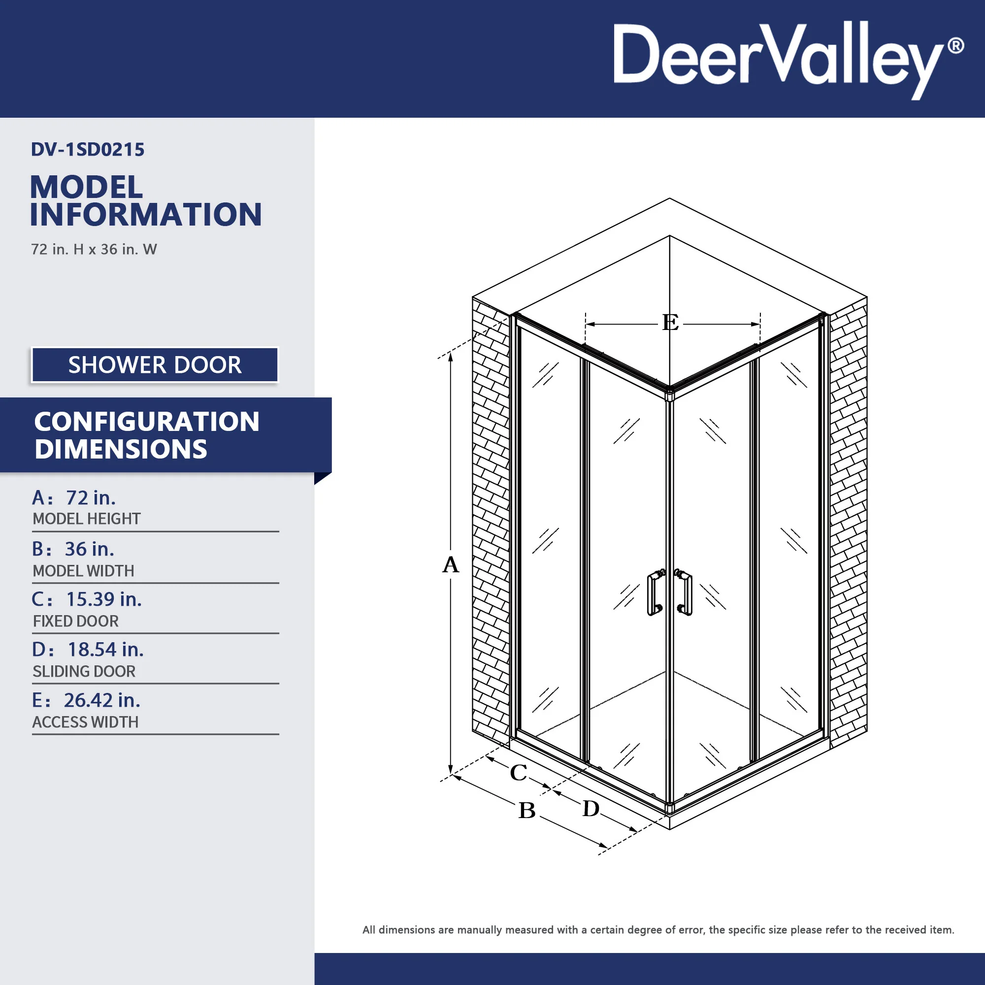 DeerValley DV-1SD0215 Sliding Shower Door, Tempered Glass & Quick-Release Rollers - Image 10
