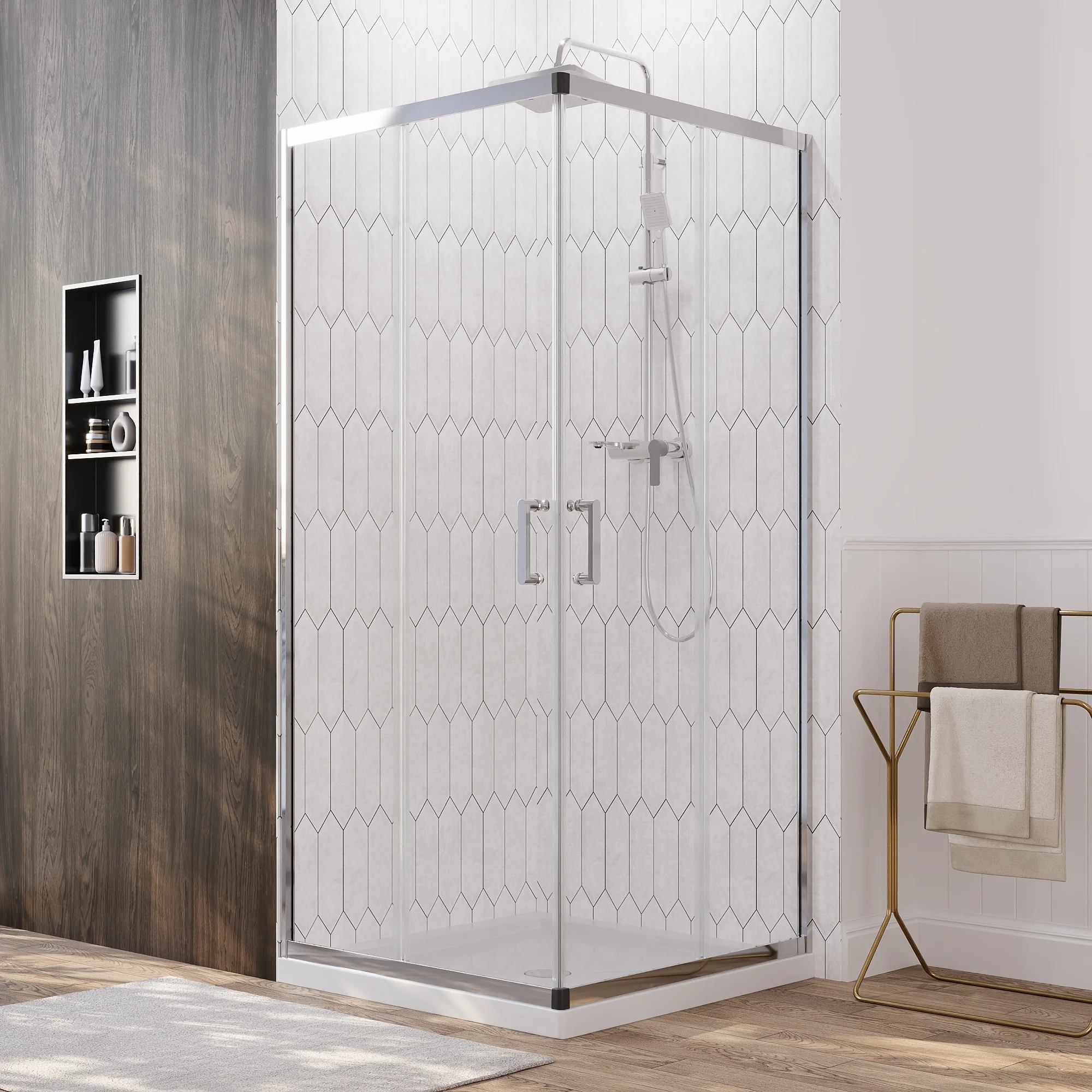DeerValley DV-1SD0215 Sliding Shower Door, Tempered Glass & Quick-Release Rollers - Image 4