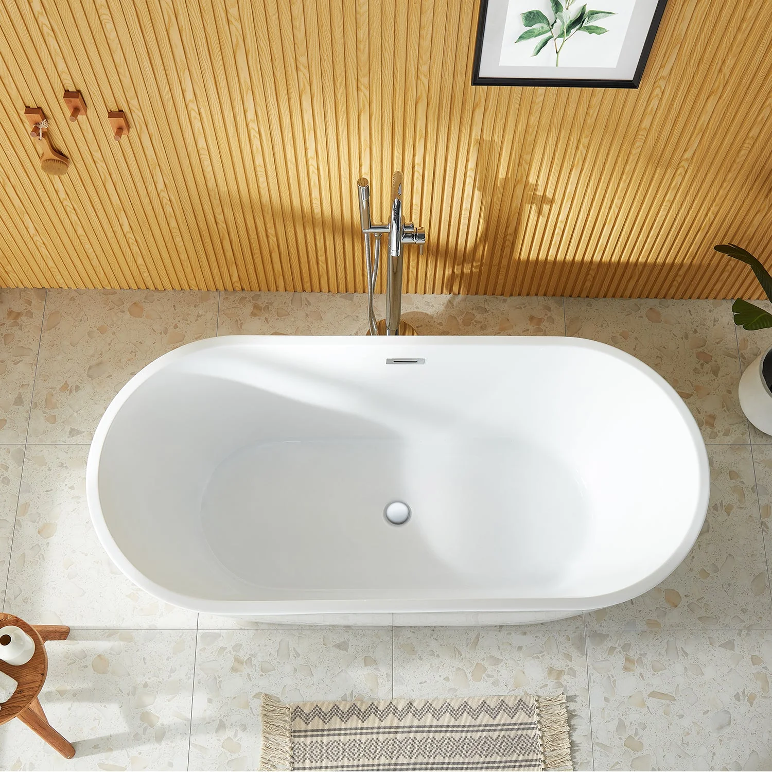 DeerValley DV-1T133S 67 in. Acrylic Freestanding Deep Soaking Tub, Drain/Overflow, White - Image 4