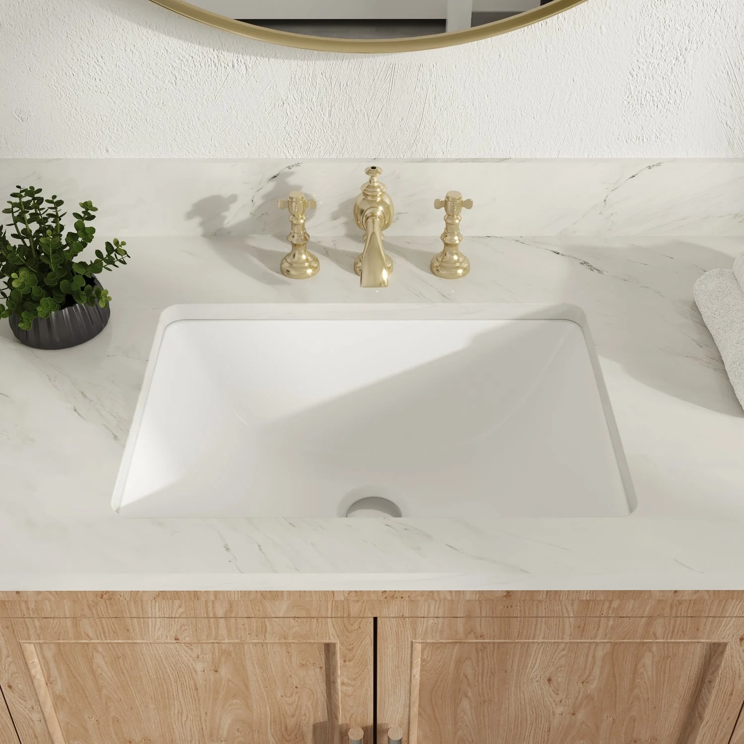 DeerValley DV-1U306 Undermount Bathroom Sinks, Modern Smooth Ceramic Easy-Clean, Excellent Drain & 1.75" Hole