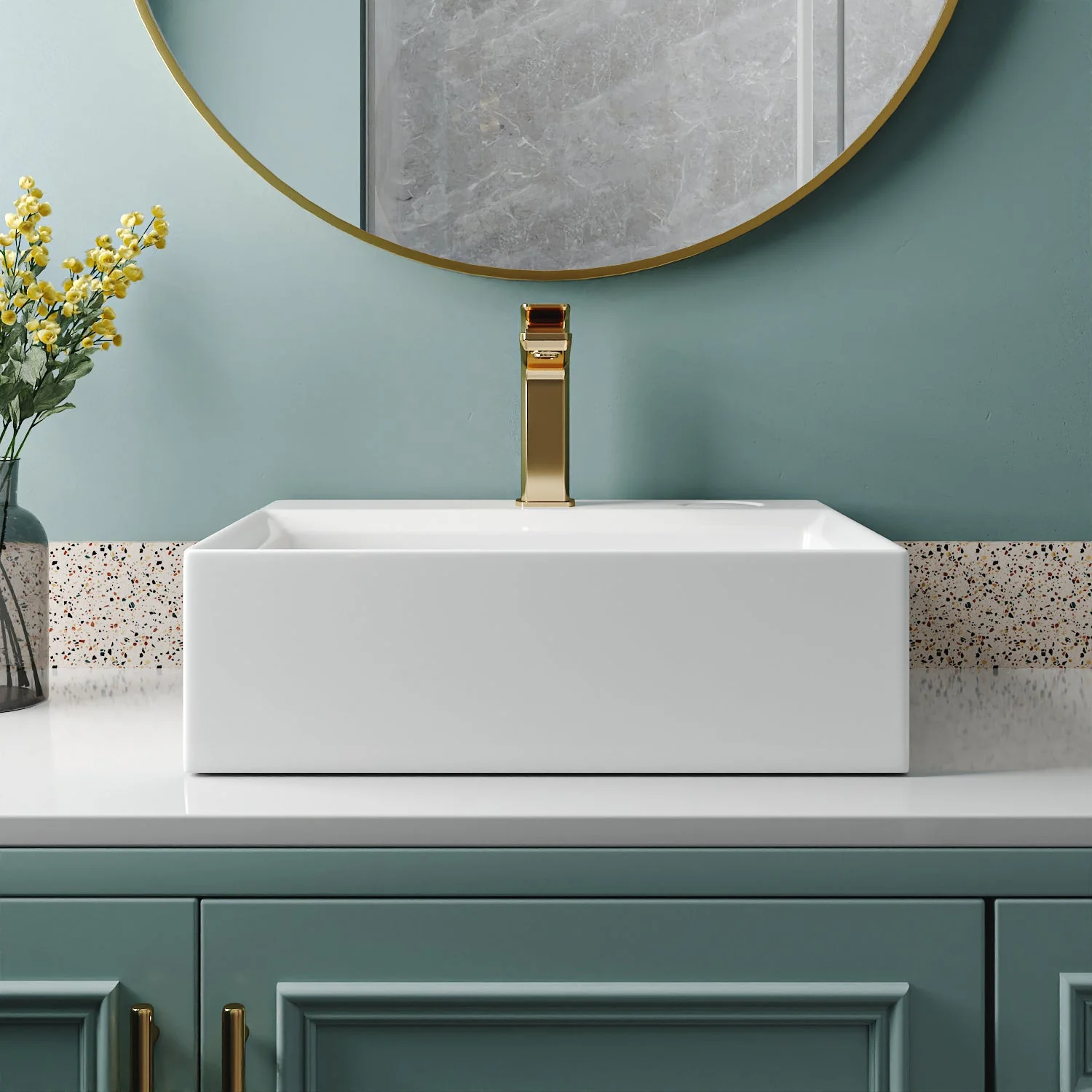 APEX 17" Rectangular Vessel Bathroom Sink, With Hidden Drainage - Image 2