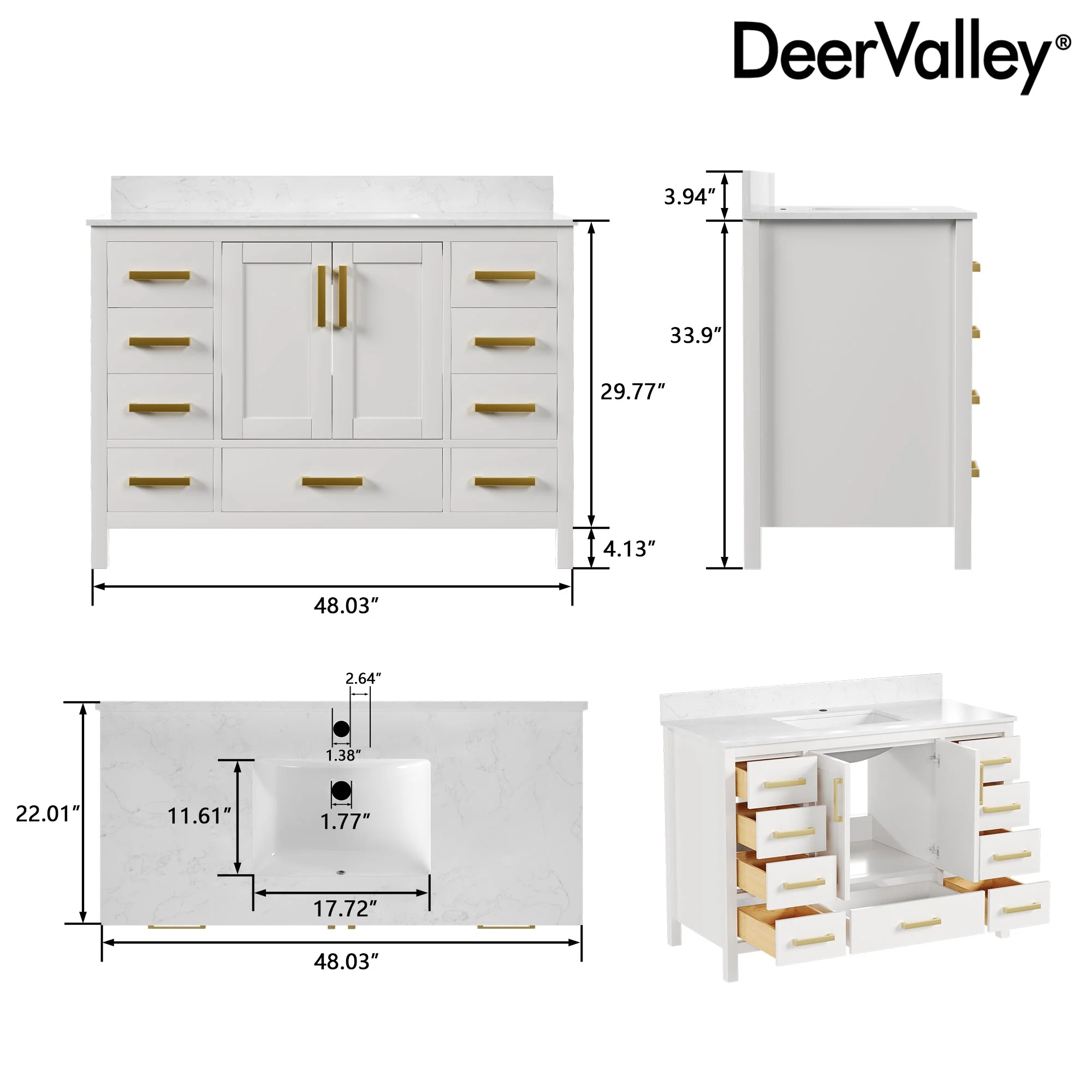 48" Rectangular Bathroom Vanity, with Ceramic Sink Top Set-up - Image 11