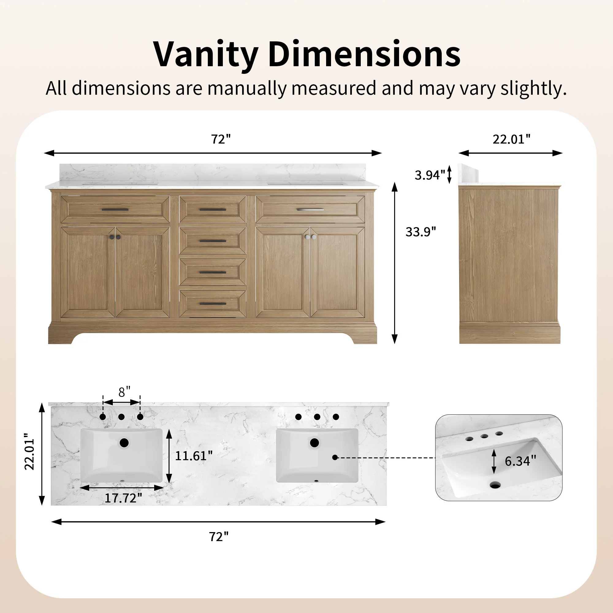 DeerValley DV-1BV0158NW Double Sink Vanity, Natural Oak Soft-Close Drawers & Doors, 72-in Pre-assembled - Image 15