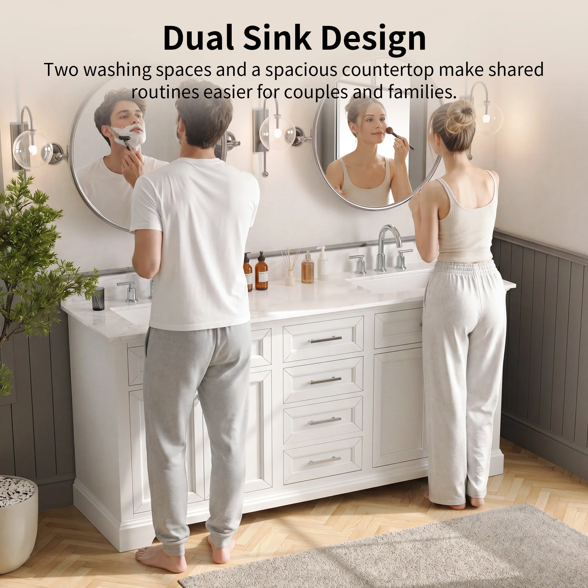 DeerValley DV-1BV0158W Bathroom Vanities 72-Inch Dual Sink Soft-Close Storage - Image 3