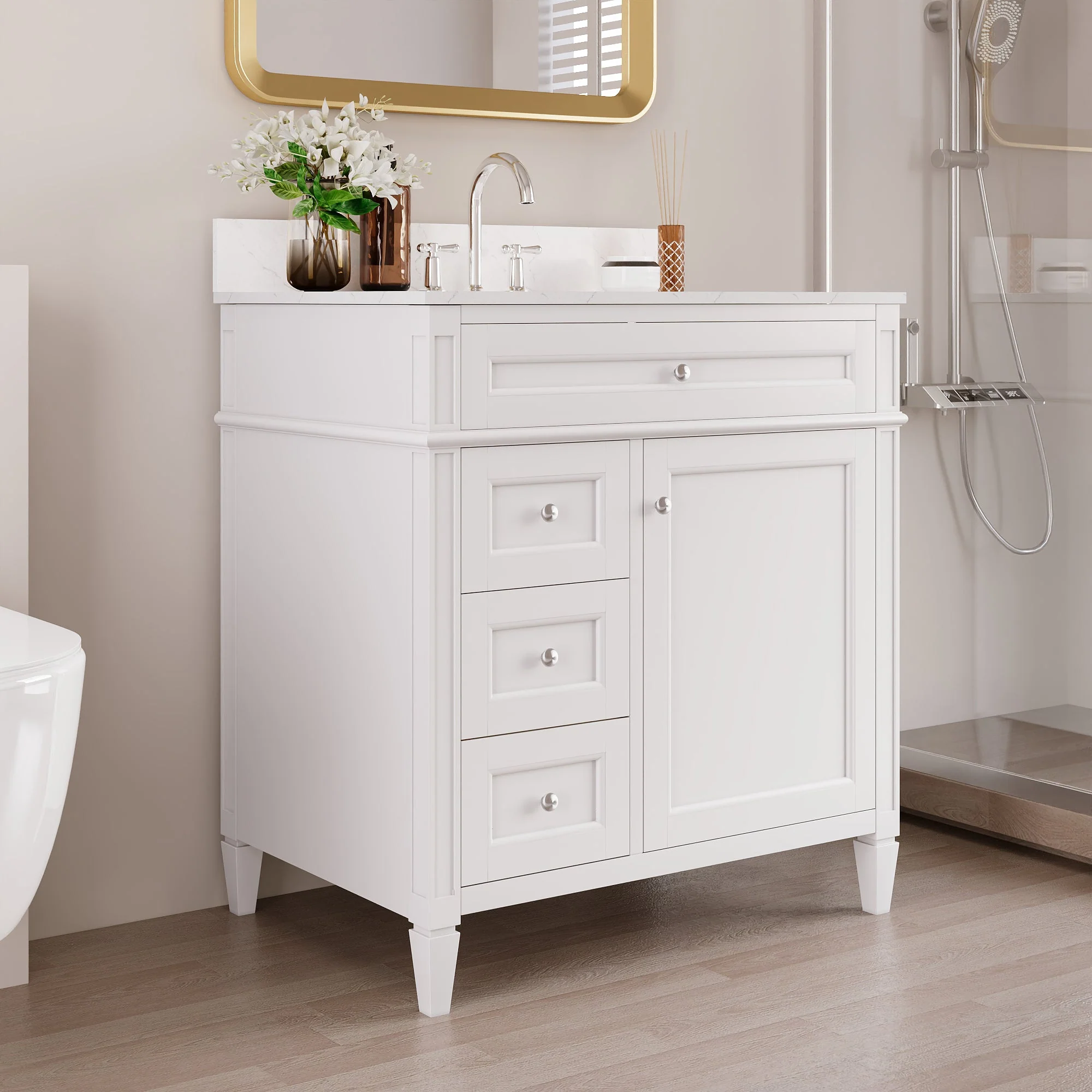 DeerValley 30 Inch Bathroom Vanity with Sink and Backsplash, Pre-Assembled Modern Bath Cabinet with Storage, Soft Close Doors, White / Light Gray - Image 2