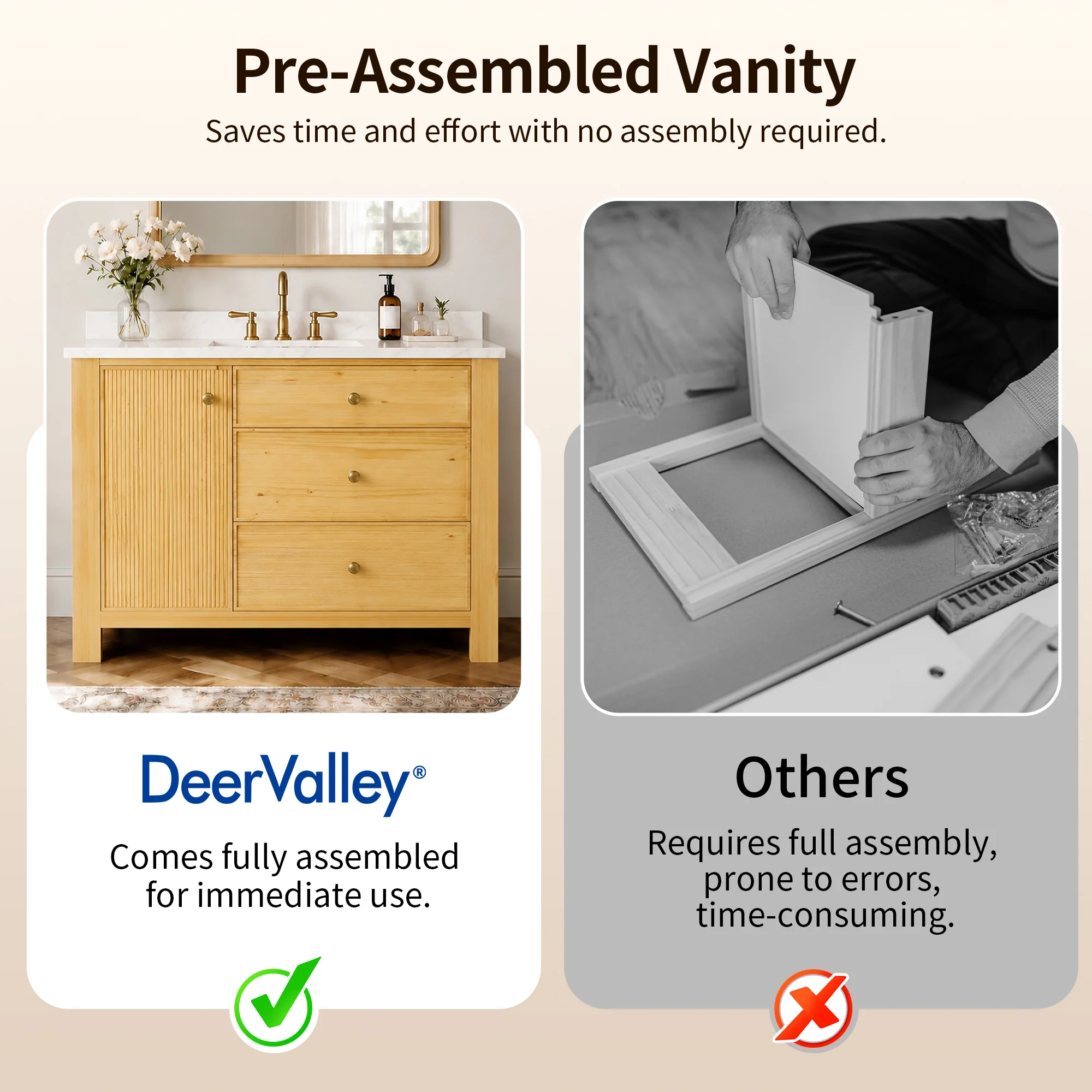 DeerValley DV-1BV0451NW/VG 42" Fully Assembled Single Bathroom Vanity with Artificial Marble Top, Natural Wood - Image 10