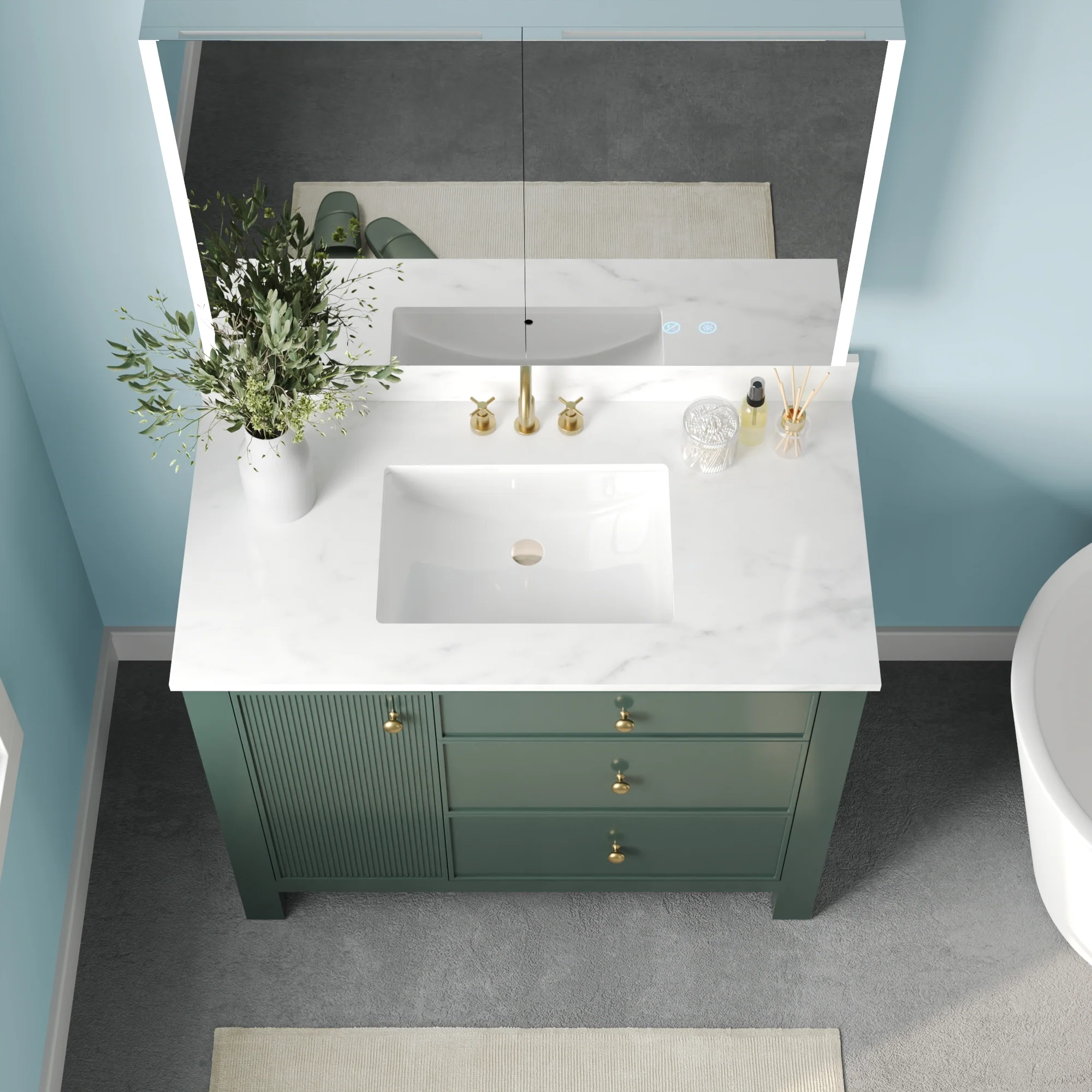 DeerValley DV-1BV0451NW/VG 42" Fully Assembled Single Bathroom Vanity with Artificial Marble Top, Natural Wood - Image 16