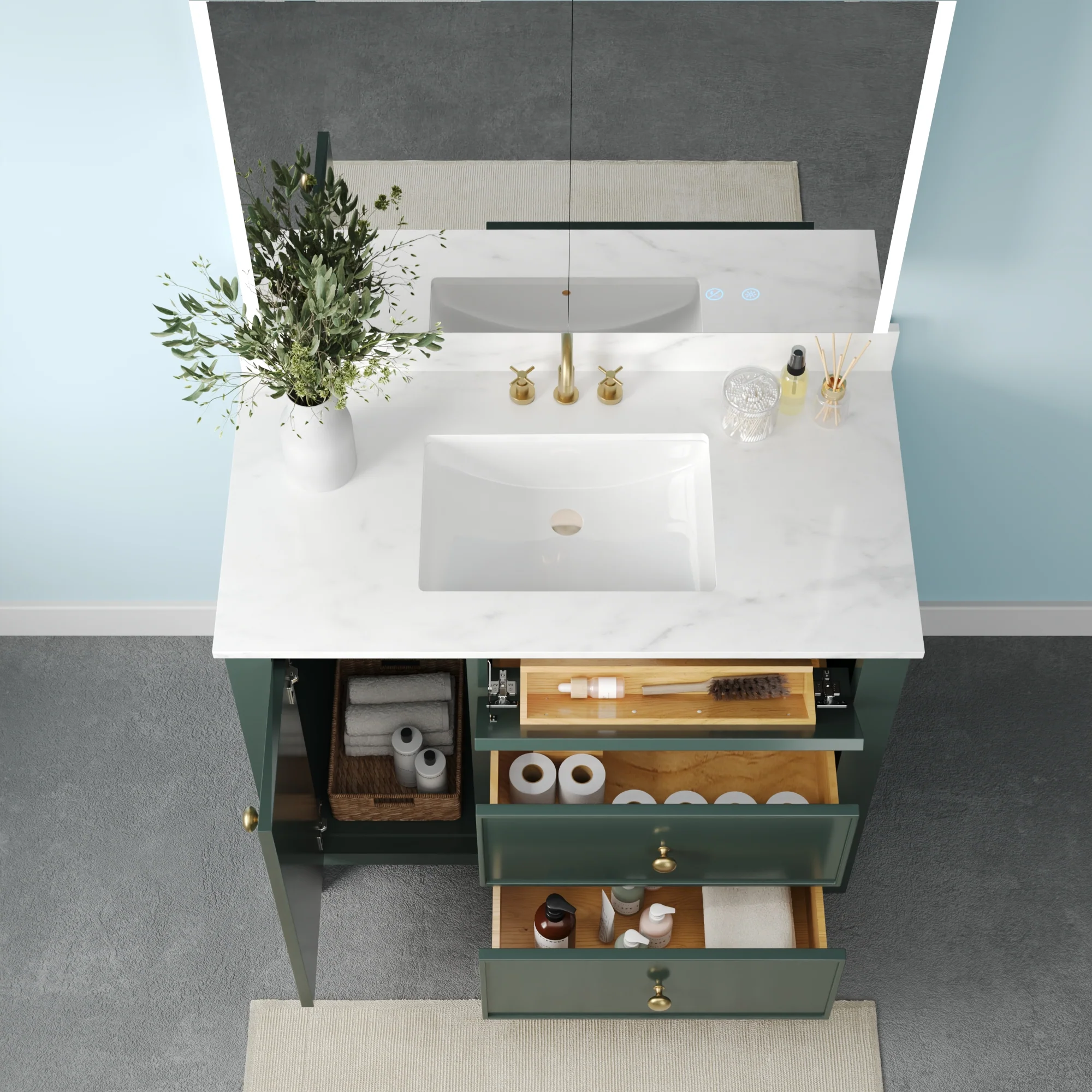 DeerValley DV-1BV0451NW/VG 42" Fully Assembled Single Bathroom Vanity with Artificial Marble Top, Natural Wood - Image 17
