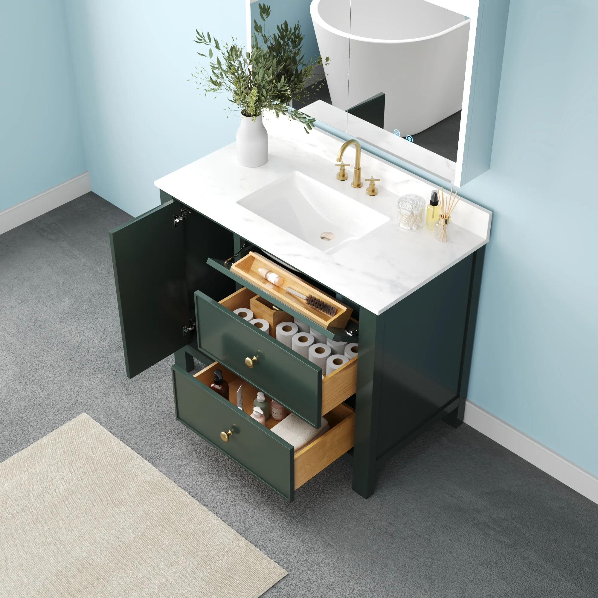 DeerValley DV-1BV0451NW/VG 42" Fully Assembled Single Bathroom Vanity with Artificial Marble Top, Natural Wood - Image 18