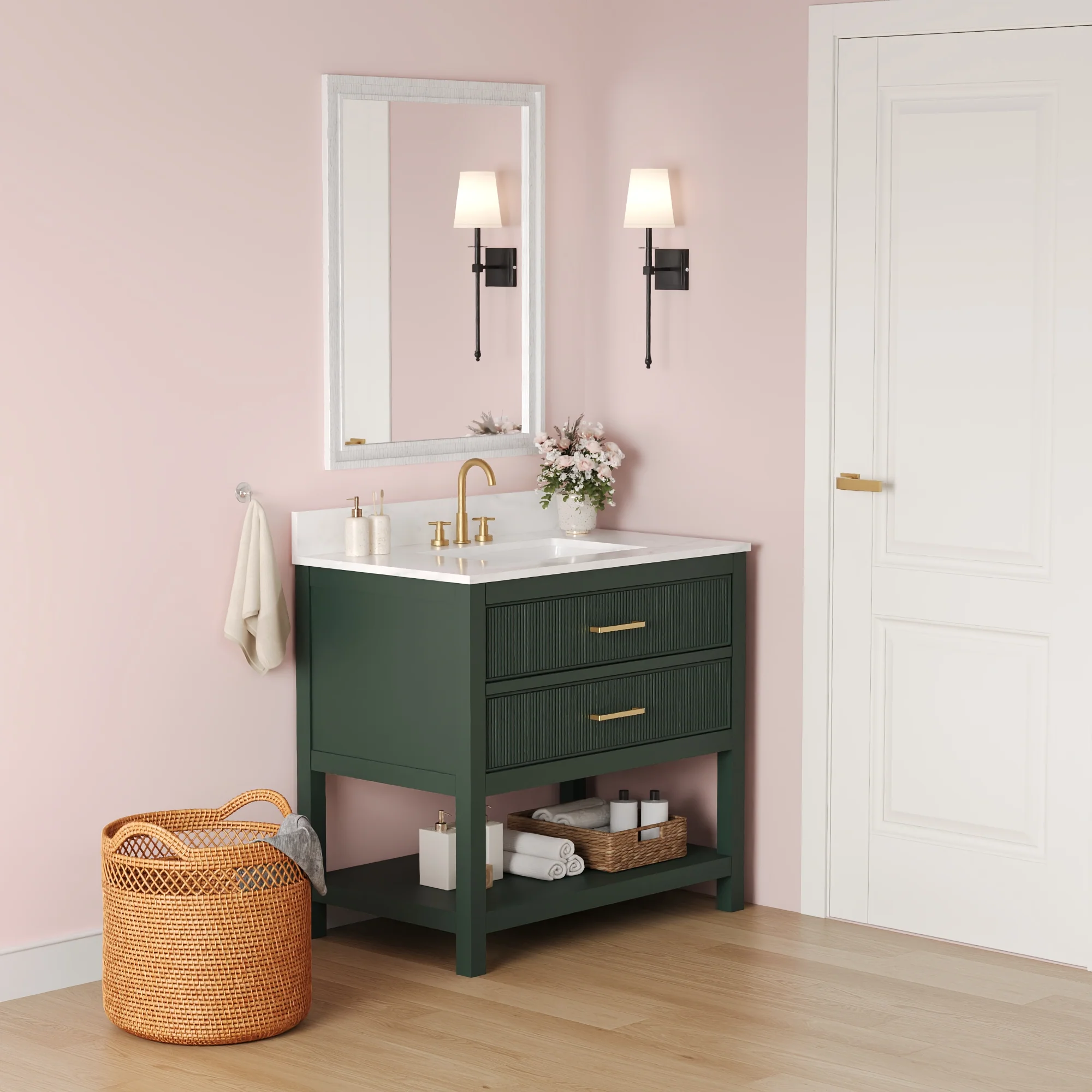 DeerValley Bath DV-1BV0452GN/BU 36" Fully Assembled Single Bathroom Vanity with Artificial Marble Top, Green&Blue - Image 4