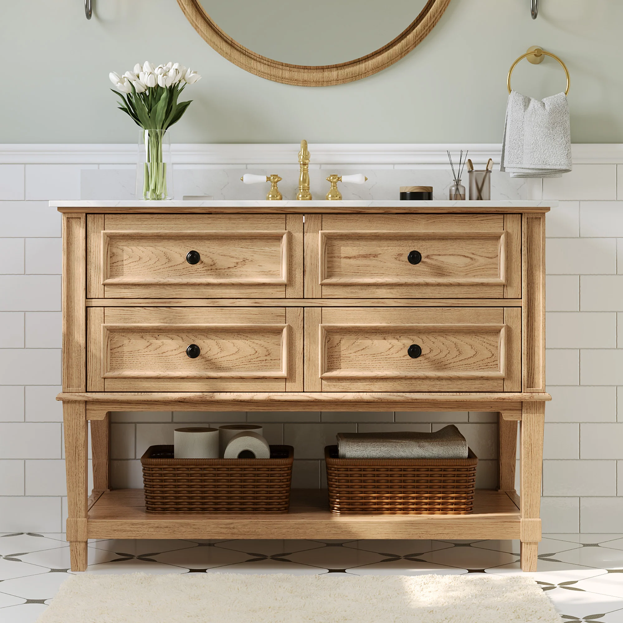 DeerValley DV-1BV0540W/NW/GN 48-inch fully assembled single vanity unit with artificial marble countertop, available in three colors. - Image 3