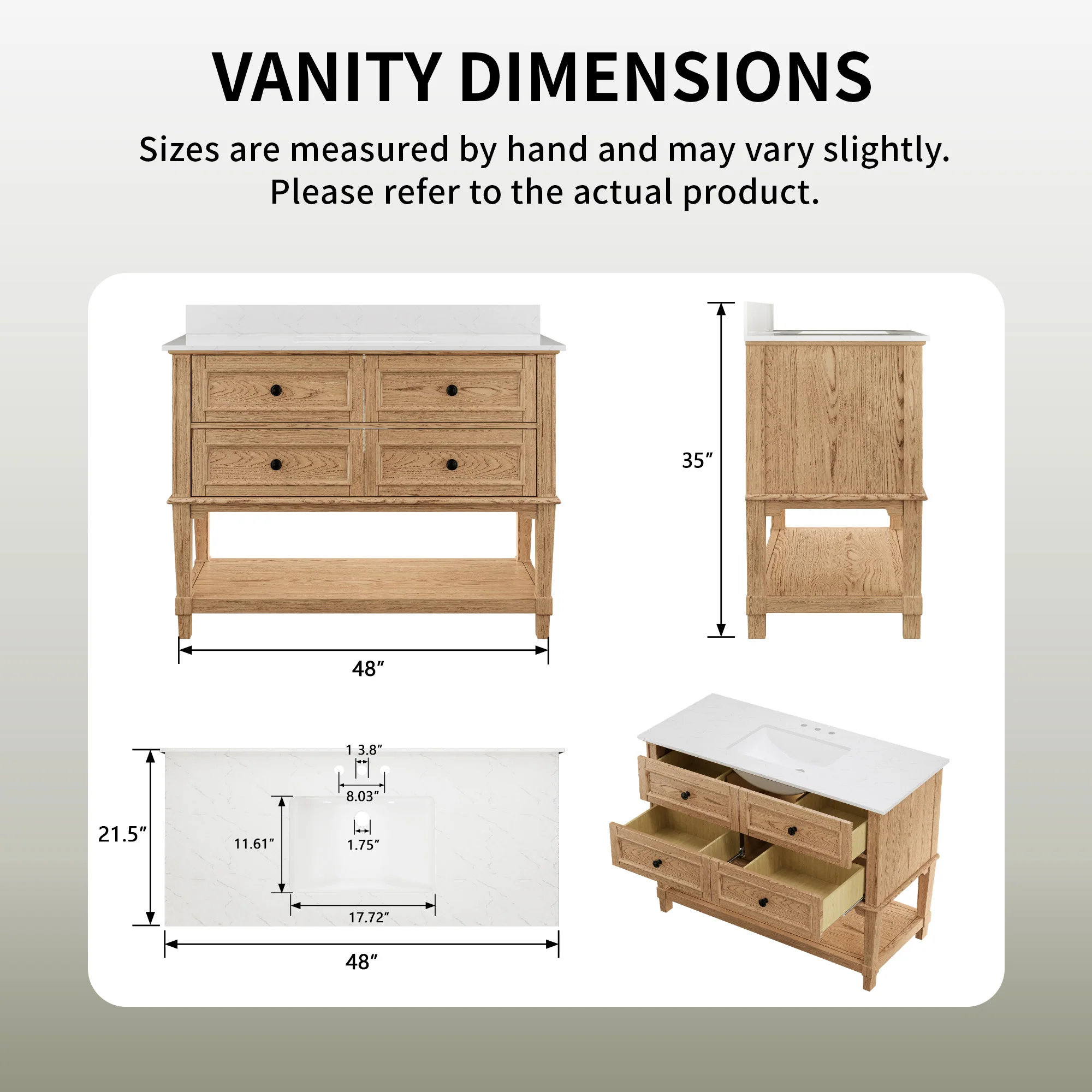 DeerValley DV-1BV0540W/NW/GN 48-inch fully assembled single vanity unit with artificial marble countertop, available in three colors. - Image 5