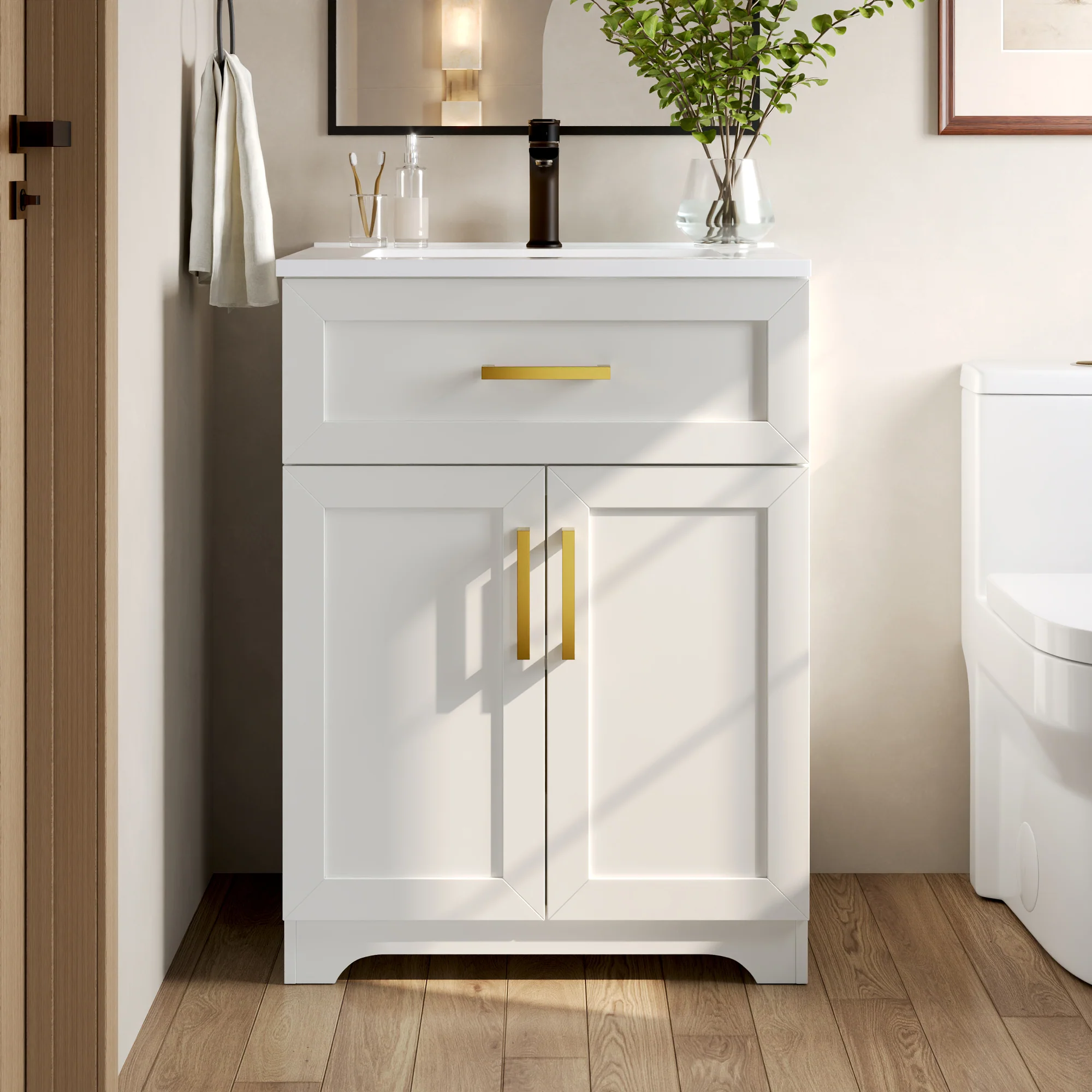 DeerValley DV-1BV0546W Freestanding Antique Oak Bath Vanity with Soft-Close Drawers & Integrated Ceramic Top - Image 3