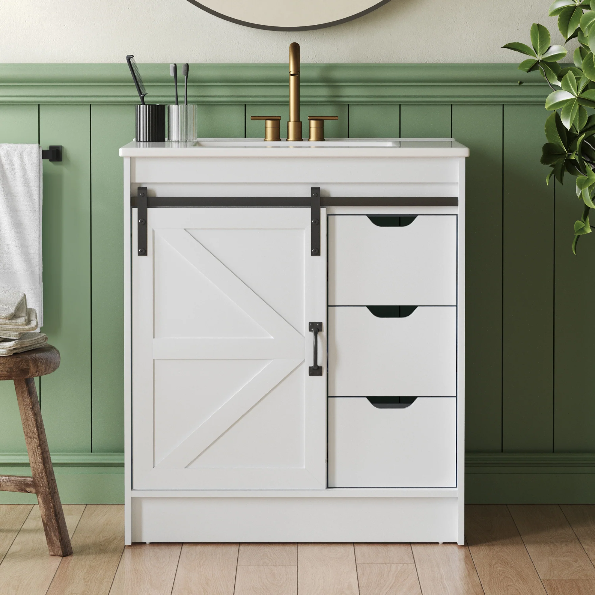 DeerValley DV-1BV0546W Freestanding Antique Oak Bath Vanity with Soft-Close Drawers & Integrated Ceramic Top - Image 7