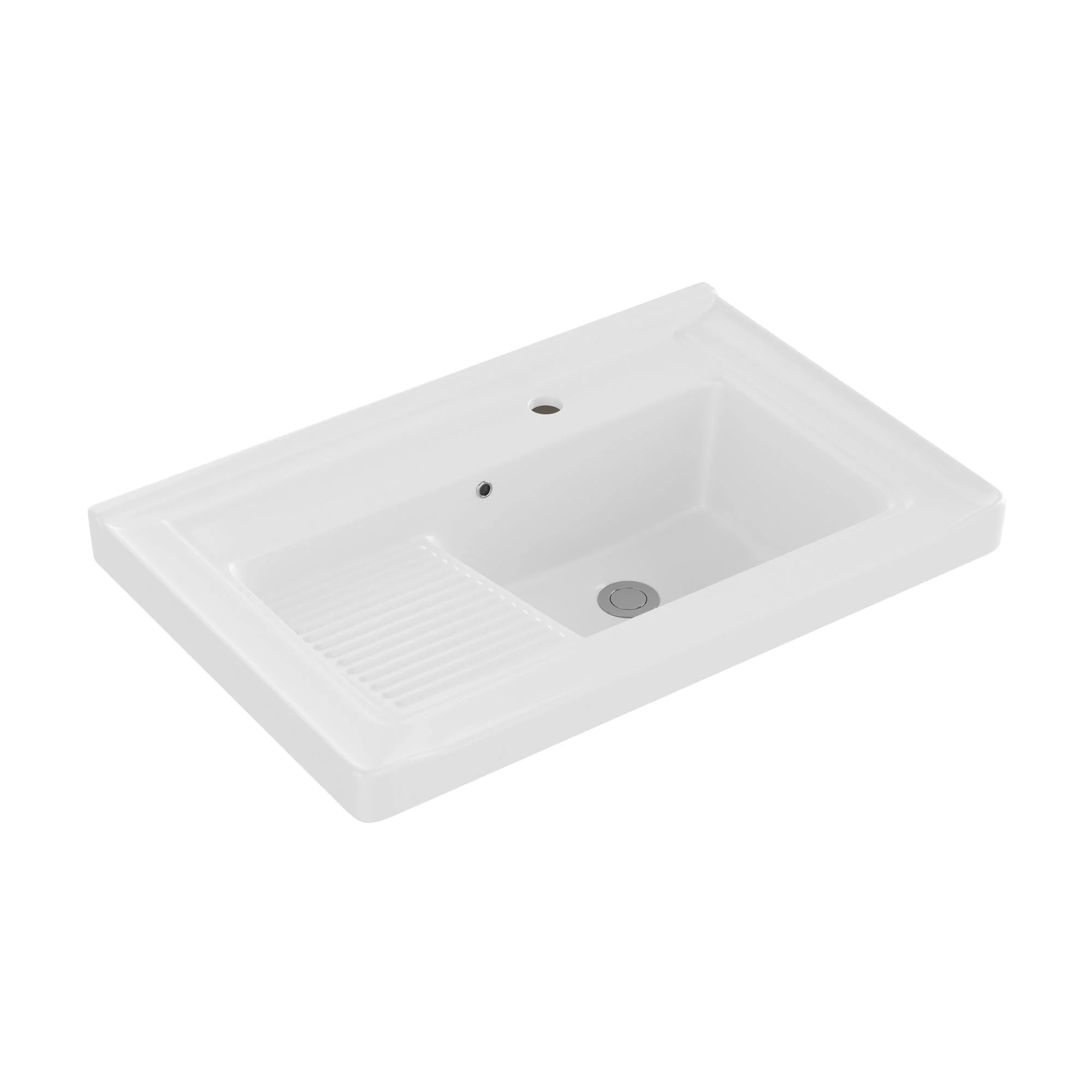 DeerValley 28"x18.5" Console Bathroom Sink, Freestanding Utility Sink with Integrated Washboard and Stainless Steel Frame, Modern White Ceramic Laundry Tub with Open Shelf, Matte Black, DV-1CS0388B - Image 10