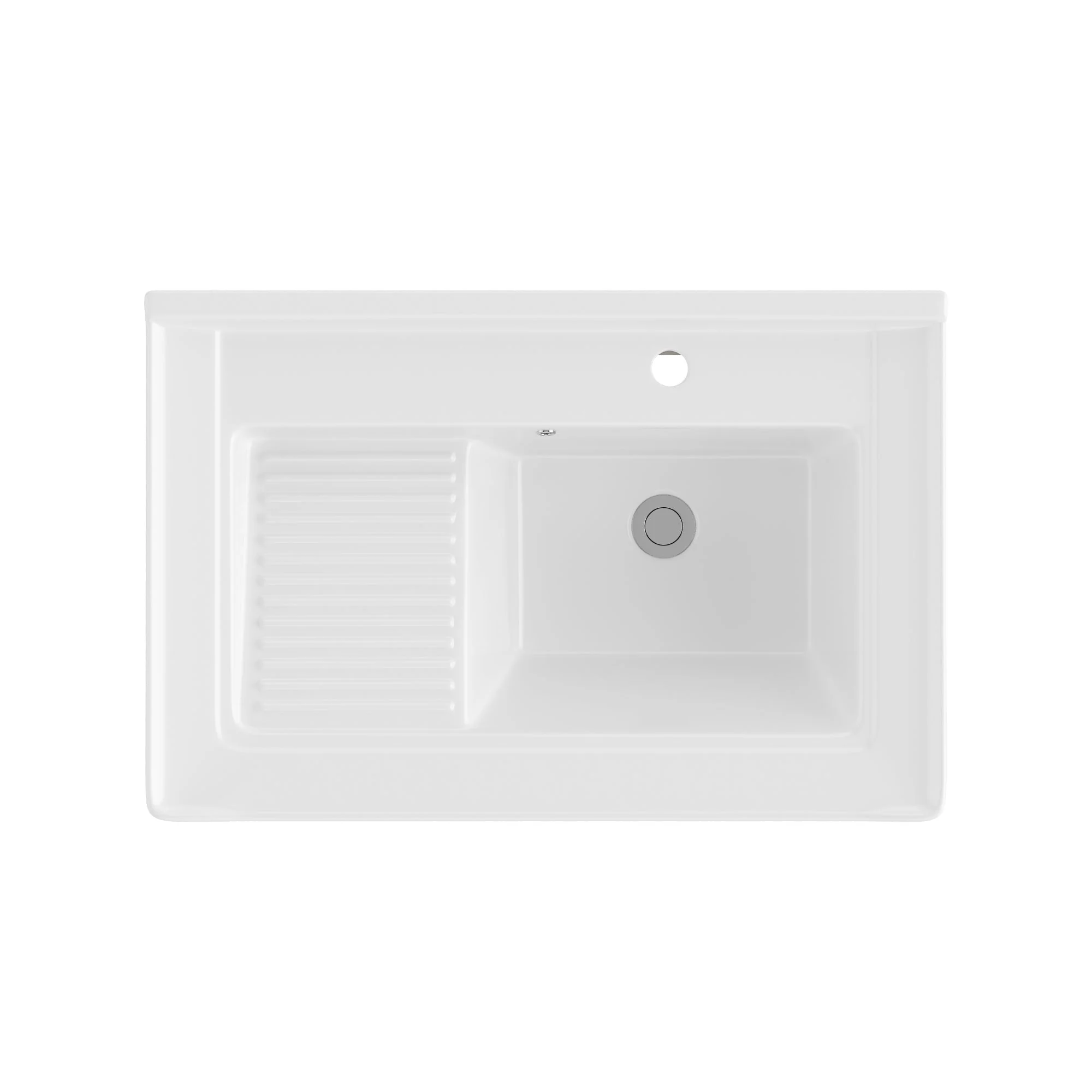 DeerValley 28"x18.5" Console Bathroom Sink, Freestanding Utility Sink with Integrated Washboard and Stainless Steel Frame, Modern White Ceramic Laundry Tub with Open Shelf, Matte Black, DV-1CS0388B - Image 11