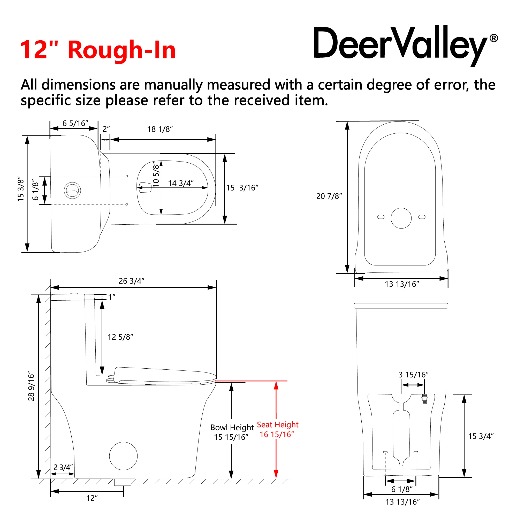 DeerValley DV-1F0385 Elongated One-Piece Toilet, 1.1/1.6 GPF Dual Flush, White Modern Skirted Toilet with Soft-Close Seat (Seat Included) - Image 11