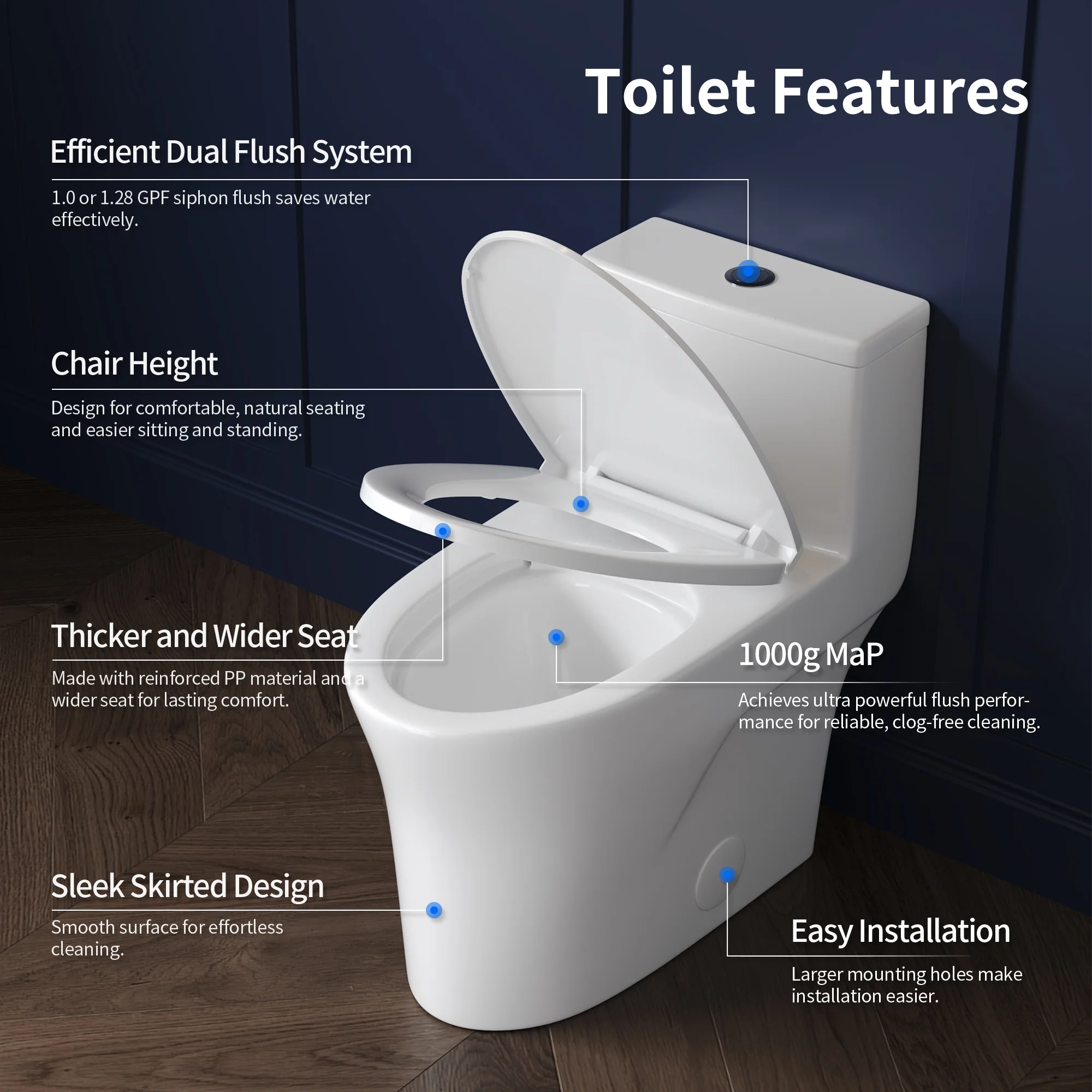 DeerValley DV-1F0437 One Piece Elongated Toilet – Dual Flush & Rimless, ADA Height, Seat Included - Image 10