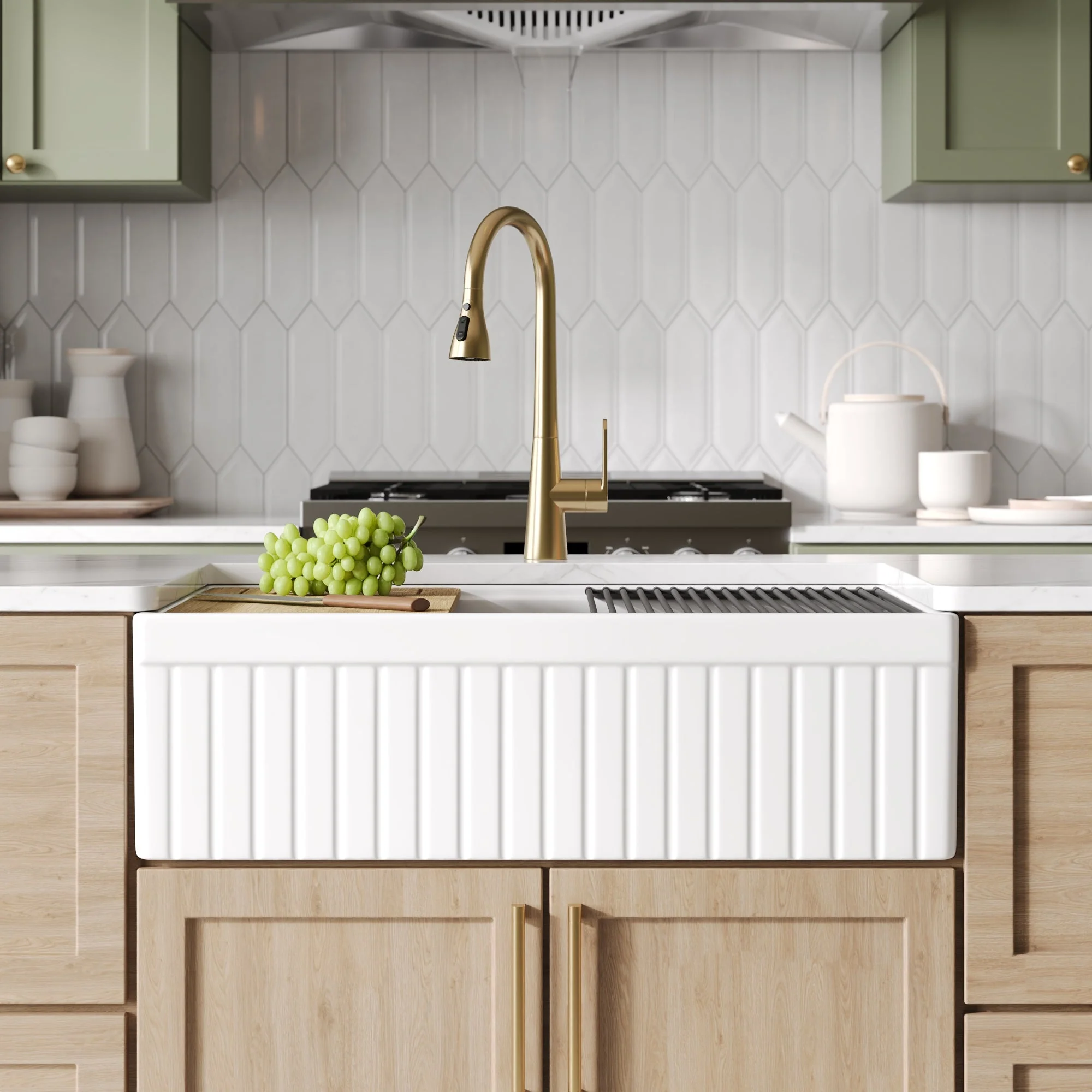 DeerValley DV-1K0263 Farmhouse Kitchen Sinks Chef Workstation Fireclay 33-Inch