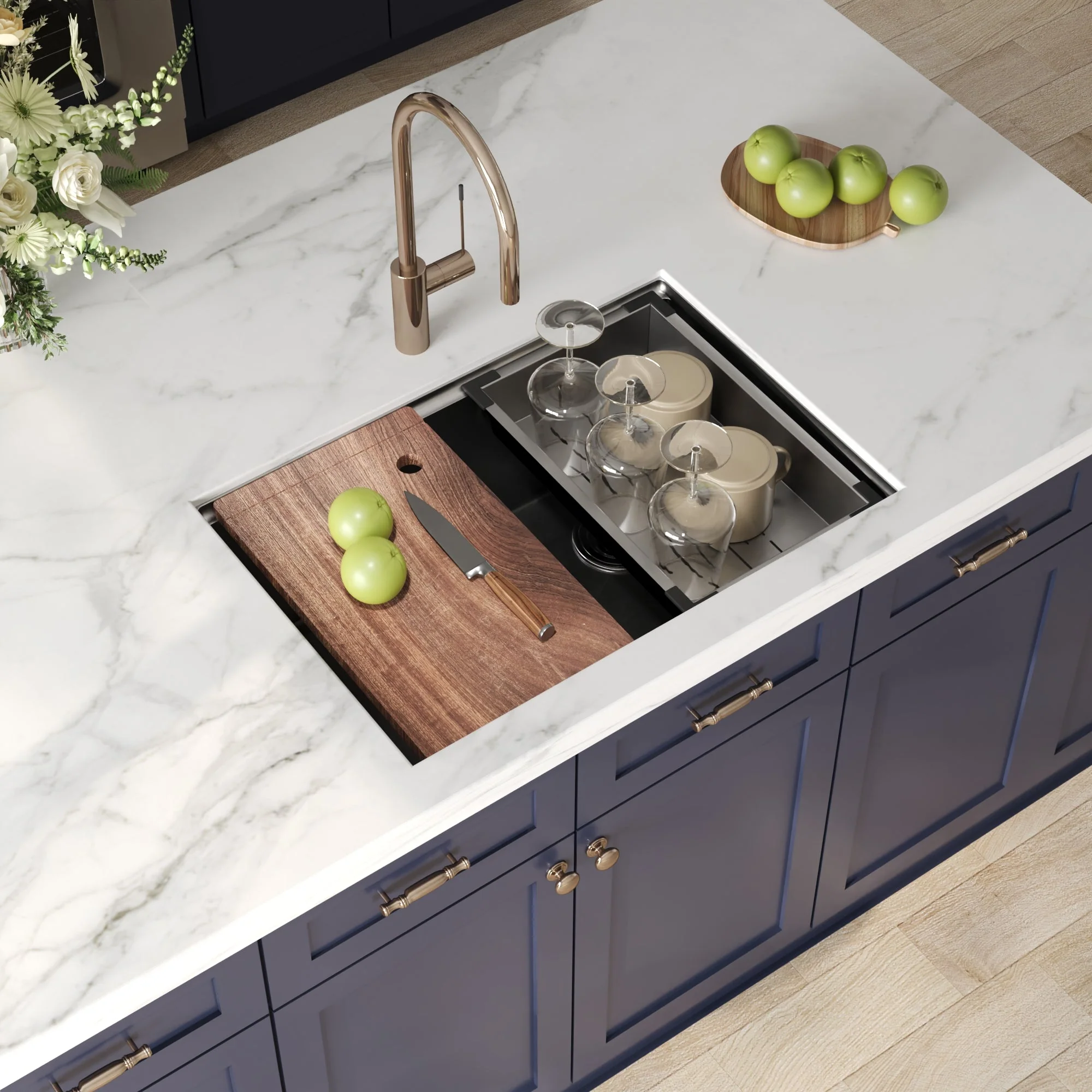 DeerValley DV-1K0330 Stainless Steel Kitchen Sinks Slide-Ledge Prep 18G Silent Undermount - Image 8