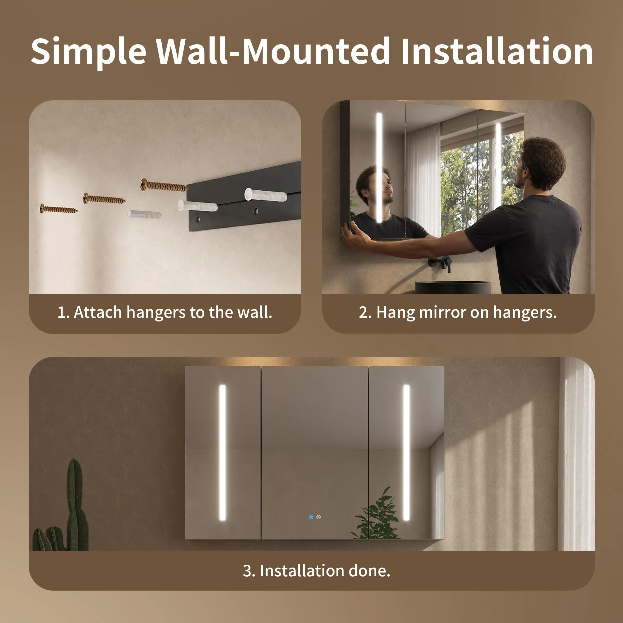 DeerValley Three-Door Wall-Mounted Mirror Cabinet with Black Aluminum Frame and Inner Storage - Image 13
