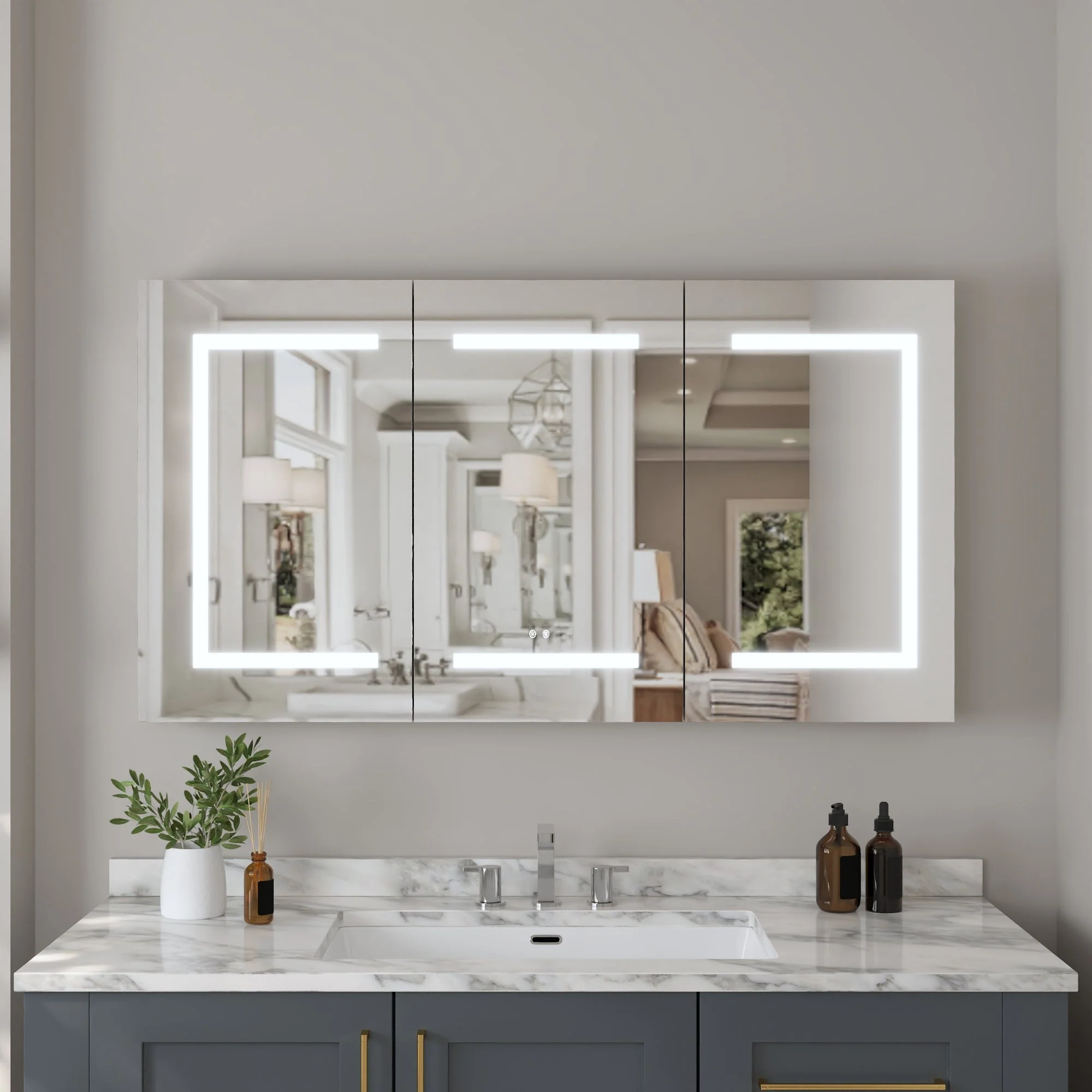 DeerValley 48" Smart LED Mirror Cabinet with Tri-Color Lighting, Stepless Dimming, and Defogger-DV-1MC0380 - Image 2