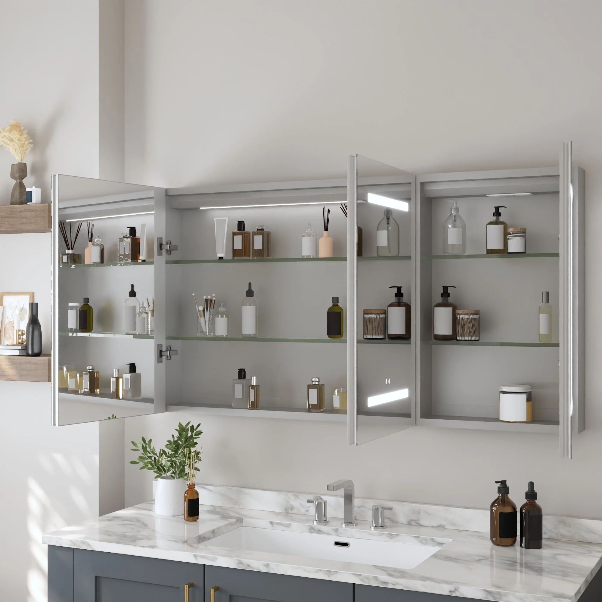 DeerValley 48" Smart LED Mirror Cabinet with Tri-Color Lighting, Stepless Dimming, and Defogger-DV-1MC0380 - Image 3