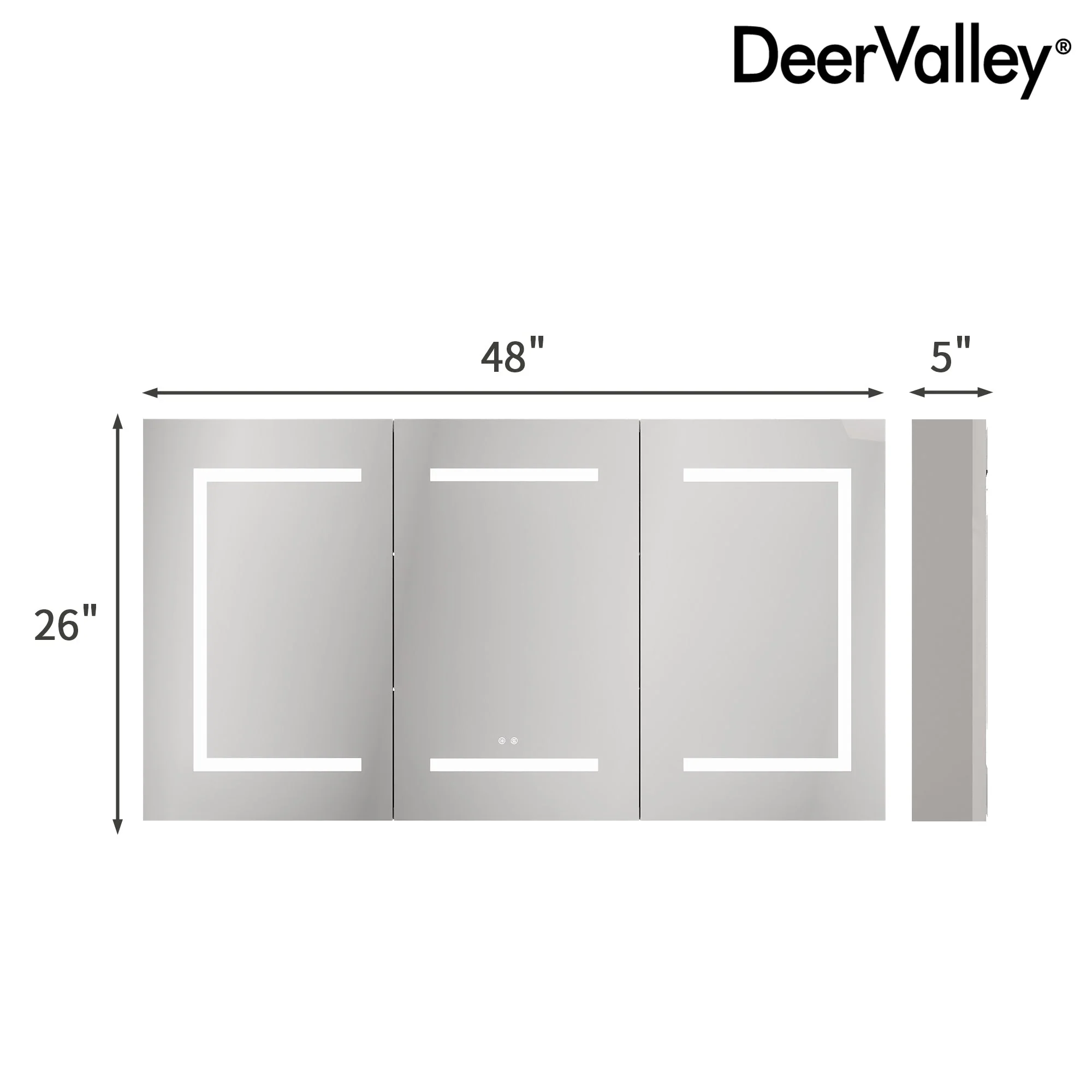 DeerValley 48" Smart LED Mirror Cabinet with Tri-Color Lighting, Stepless Dimming, and Defogger-DV-1MC0380 - Image 6