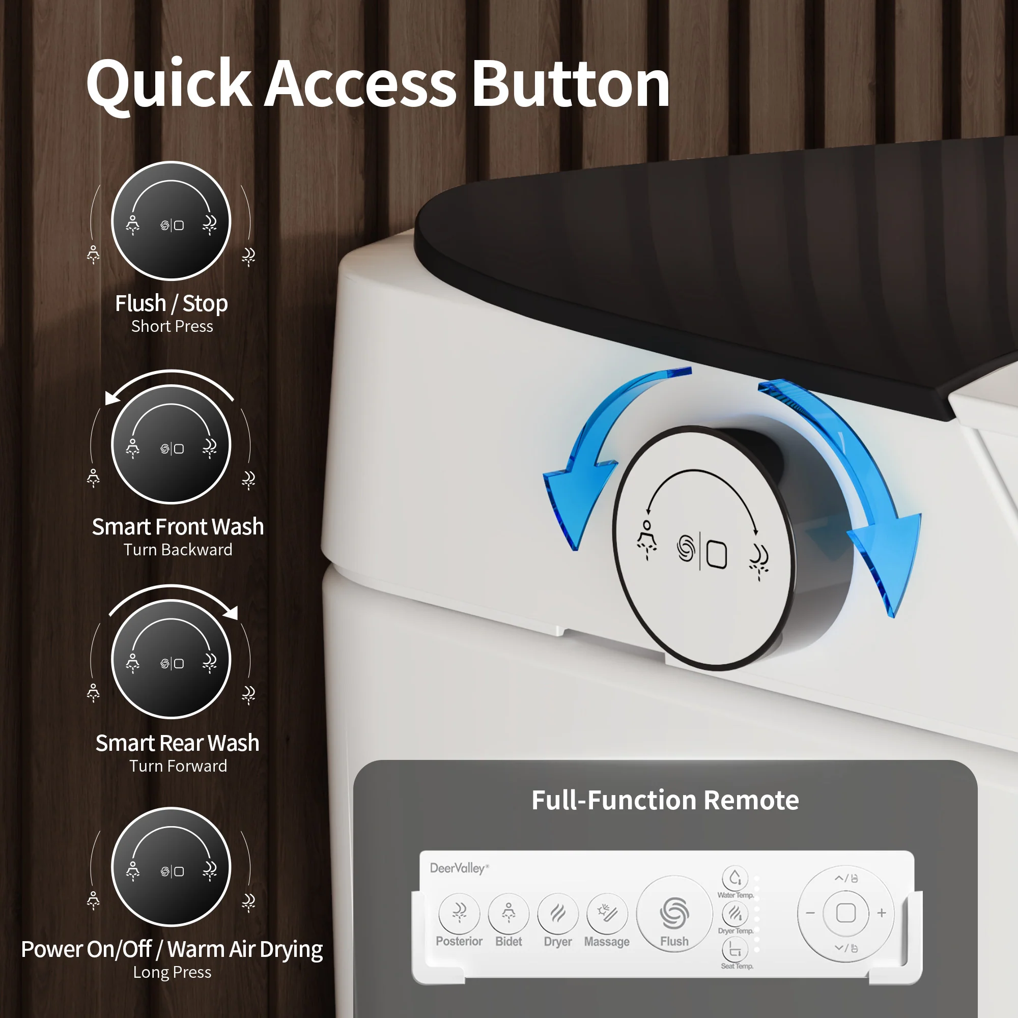 DeerValley DV-1S0450 Intelligent Elongated Toilet: Siphon Jet Flush with Integrated Bidet & Remote Control - Image 13