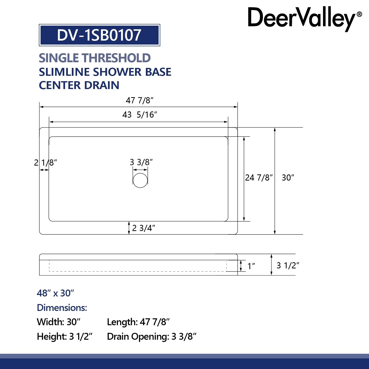 DeerValley DV-1SB0107 Shower Bases, 2-4‰ Sloped Drainage & 3-Sided Flange,Non-slip Design With Multiple Sizes - Image 6