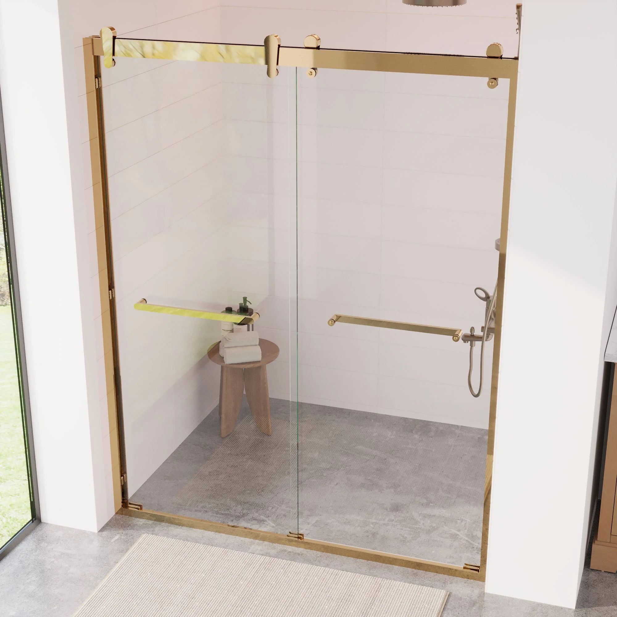 DeerValley DV-1SD0246S 56 in. - 60 in. W x 76 in. H Framed Double Sliding Shower Door, Silver / Matte Black / Gold - Image 12
