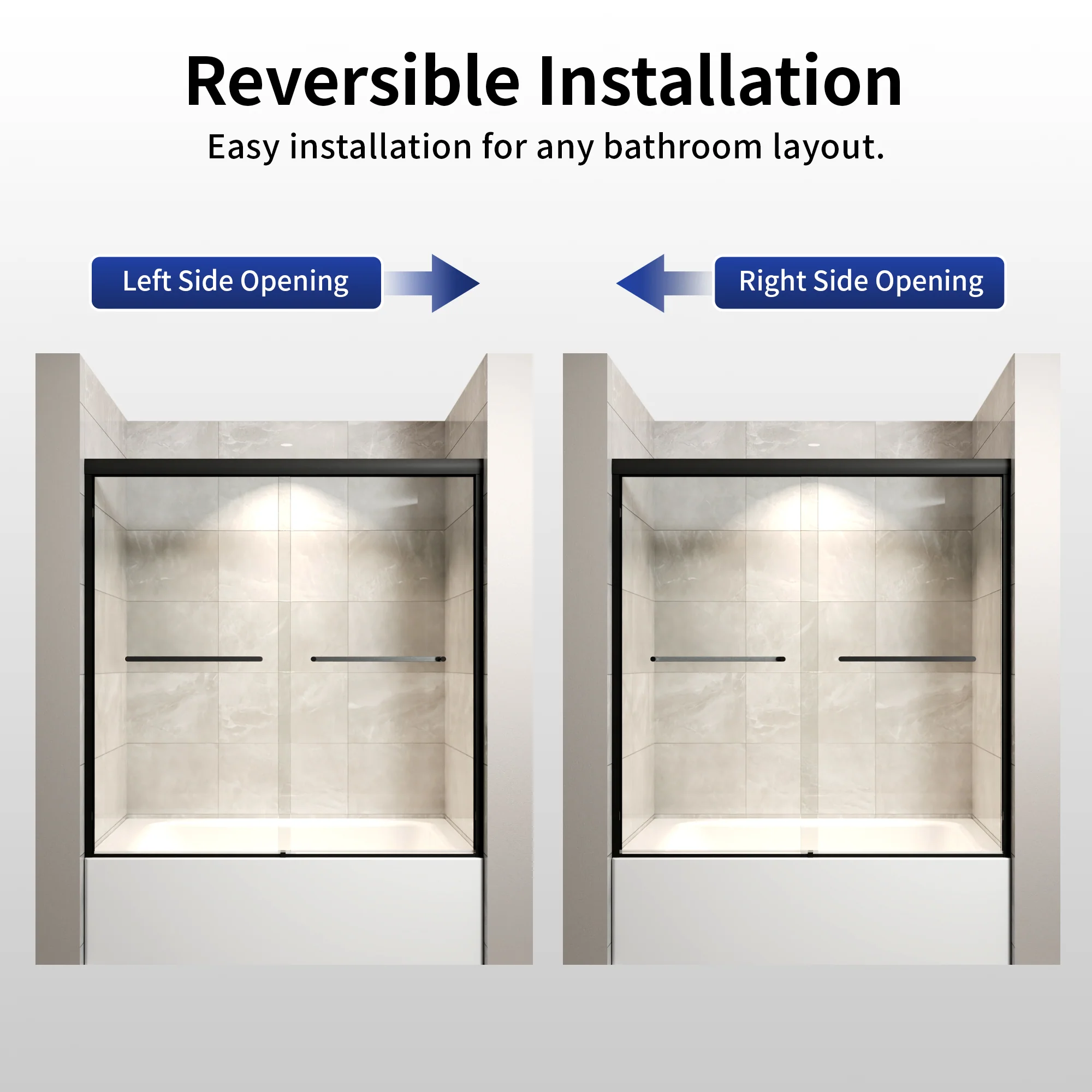 DeerValley DV-1SD0412B06 56" - 60" W x 60" H Framed Double Sliding Tub Door, Bypass Sliding Bathtub Shower Door with 1/4" Clear Tempered Glass, Aluminum Frame with Stainless Steel Towel Bar, Matte Black - Image 18