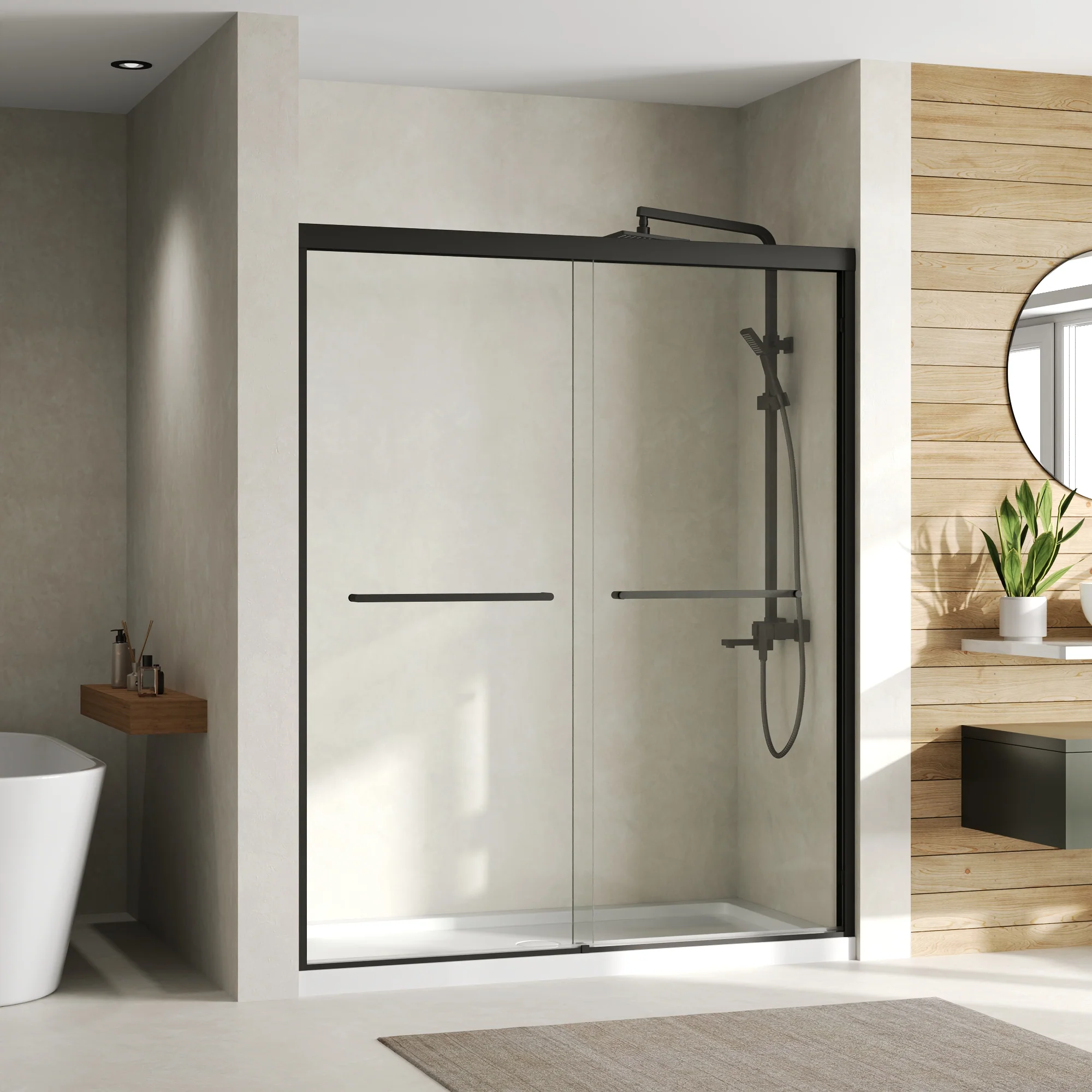 DeerValley DV-1SD0460B06 56–60" W x 72" H Double Sliding Shower Door for Walk-In Showers, Framed Bypass Door with Easy-Clean 1/4" (6mm) Tempered Glass, Durable Aluminum Frame, Matte Black - Image 2