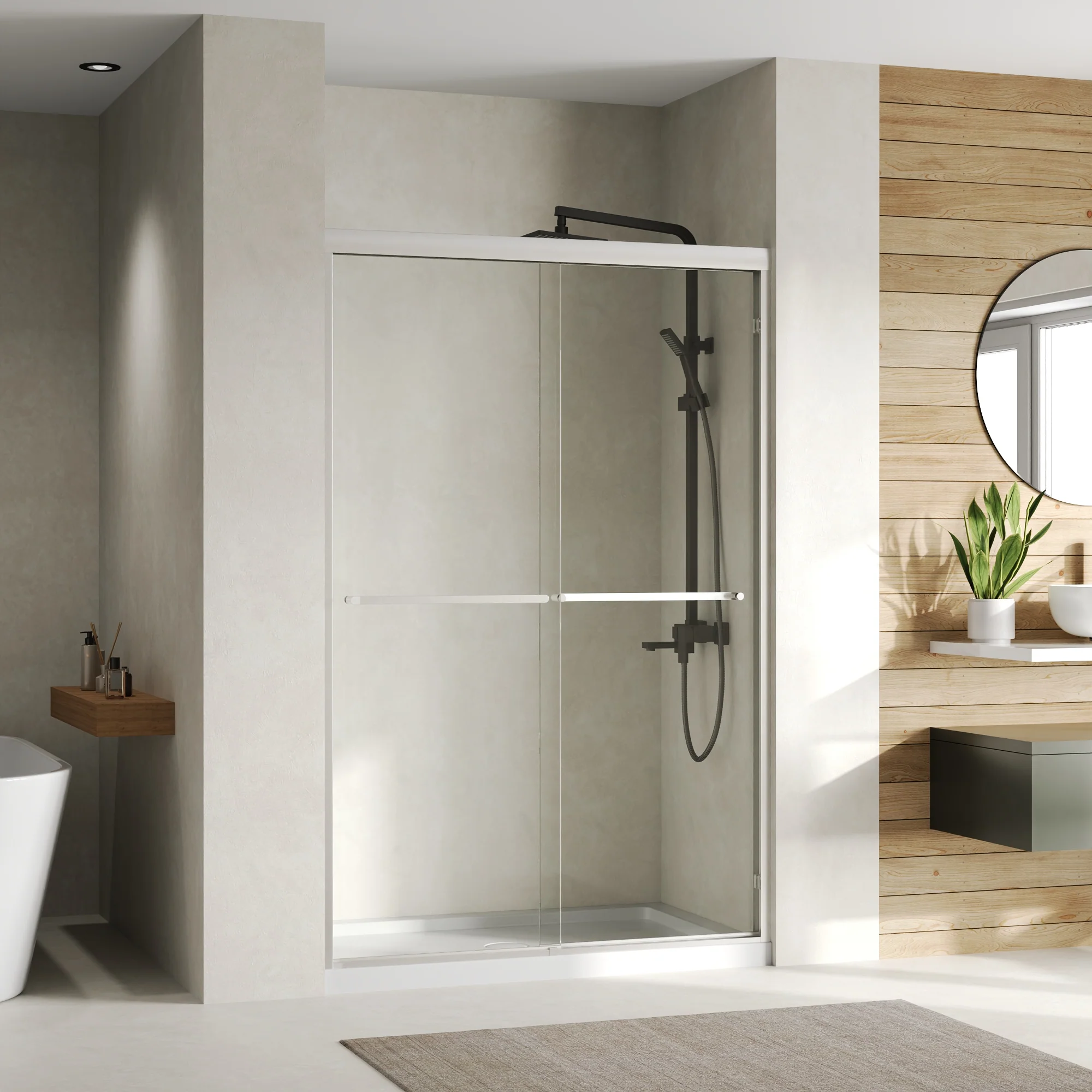 DeerValley DV-1SD0461B06 44"-48" W x 72" H Double Sliding Shower Door for Walk-In Showers, Framed Bypass Door with Easy-Clean 1/4" (6mm) Tempered Glass, Durable Aluminum Frame, Matte Black - Image 4