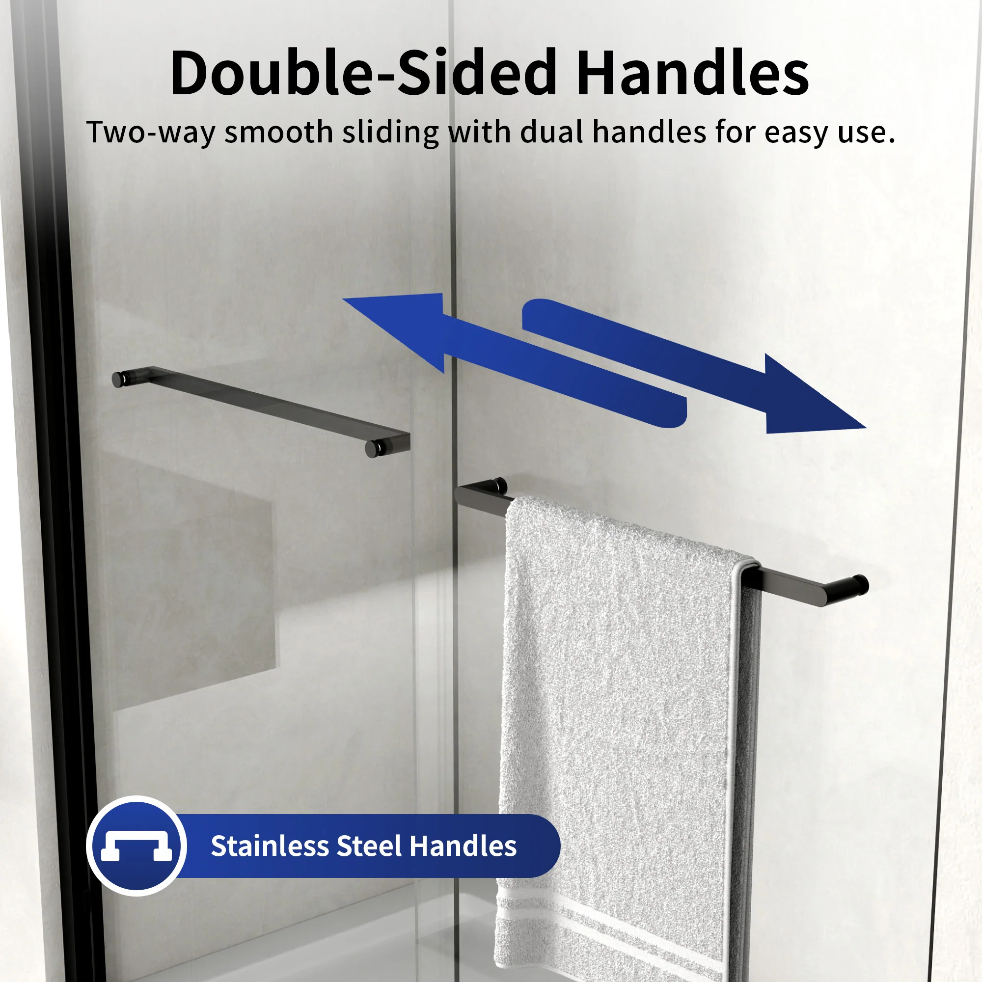 DeerValley DV-1SD0461B06 44"-48" W x 72" H Double Sliding Shower Door for Walk-In Showers, Framed Bypass Door with Easy-Clean 1/4" (6mm) Tempered Glass, Durable Aluminum Frame, Matte Black - Image 5