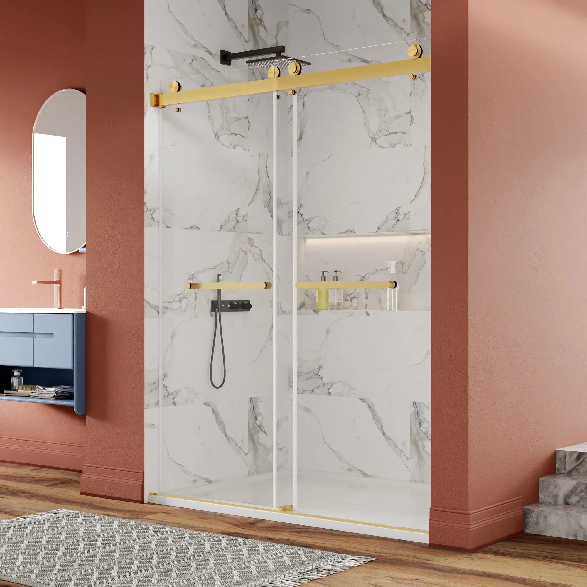 DeerValley DV-1SD052 60"x 76" Shower Enclosure Double Sliding Frameless - Image 3