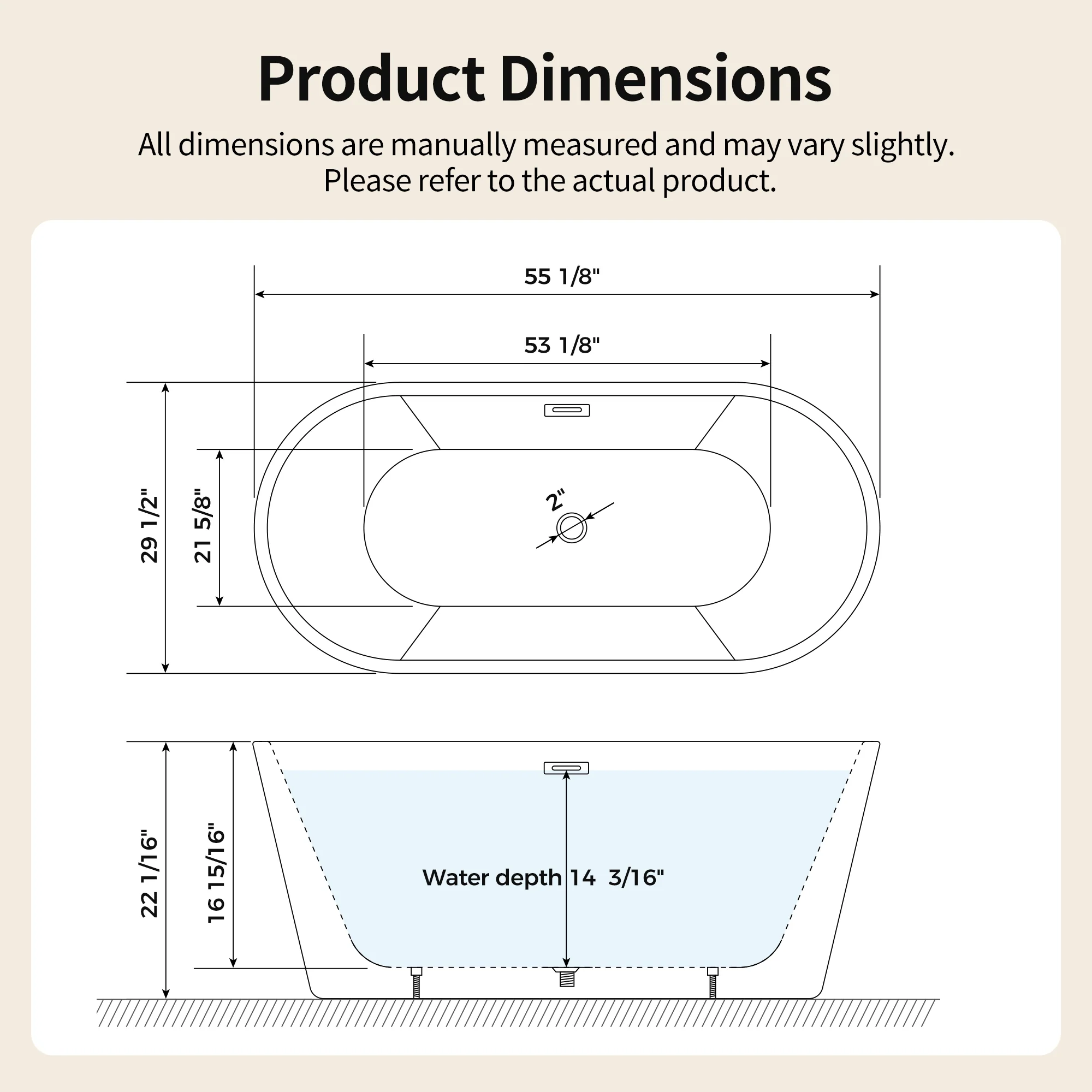 DeerValley DV-1T0582/DV-1T0583 55"/66" Acrylic Freestanding Bathtub, Deep Soaking Tub with Center Drain & Integrated Overflow, Modern White Standalone Shower Tub Ergonomic Design - Image 11