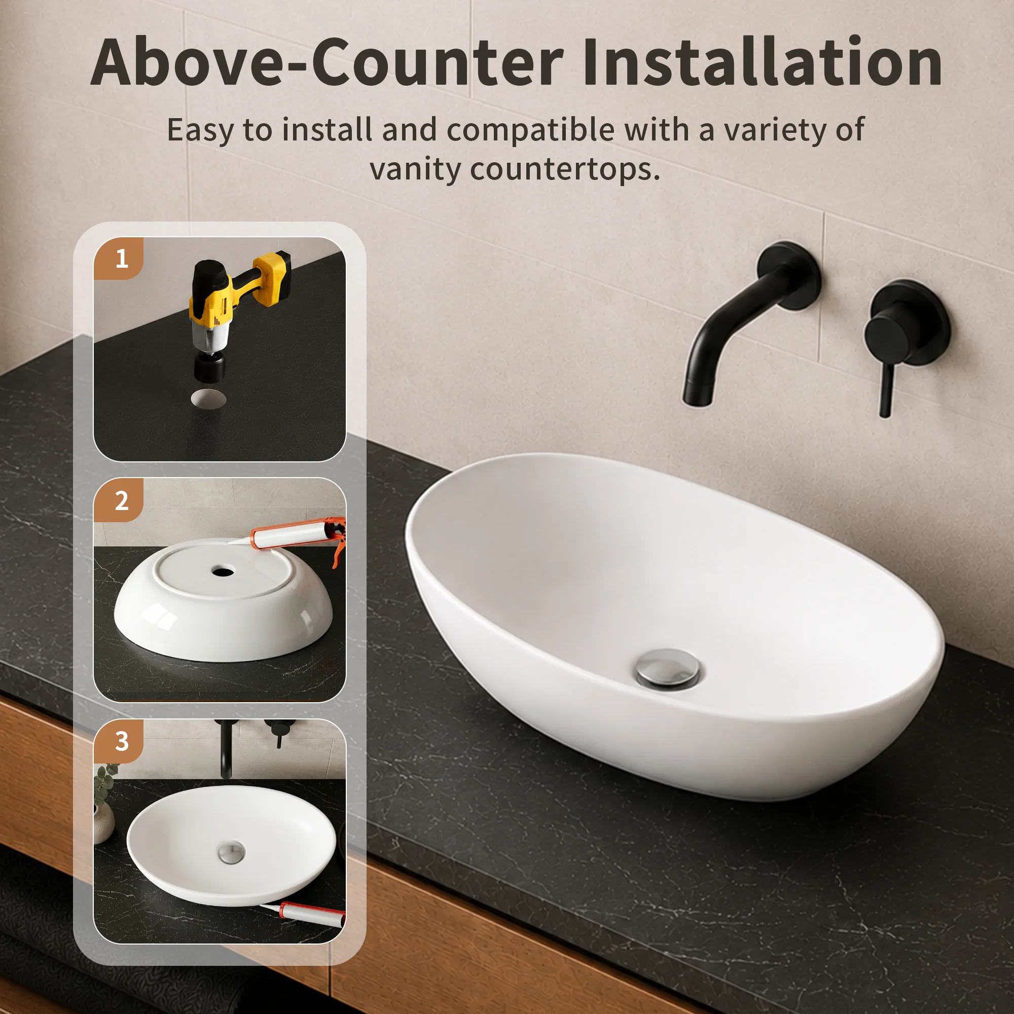 DeerValley DV-1V0518 Liberty Ceramic 18.9-in Vessel Oval Modern White Bathroom Sink - Image 5