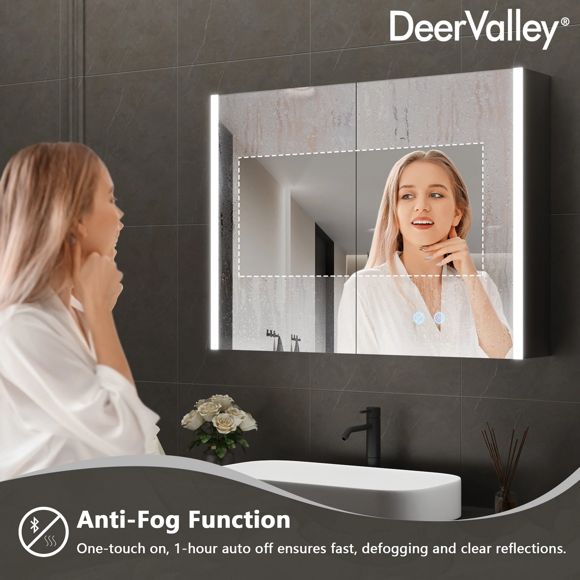 DeerValley DV-1VM0239 LED Medicine Cabinets Bluetooth Anti-Fog Dimmable - Image 5