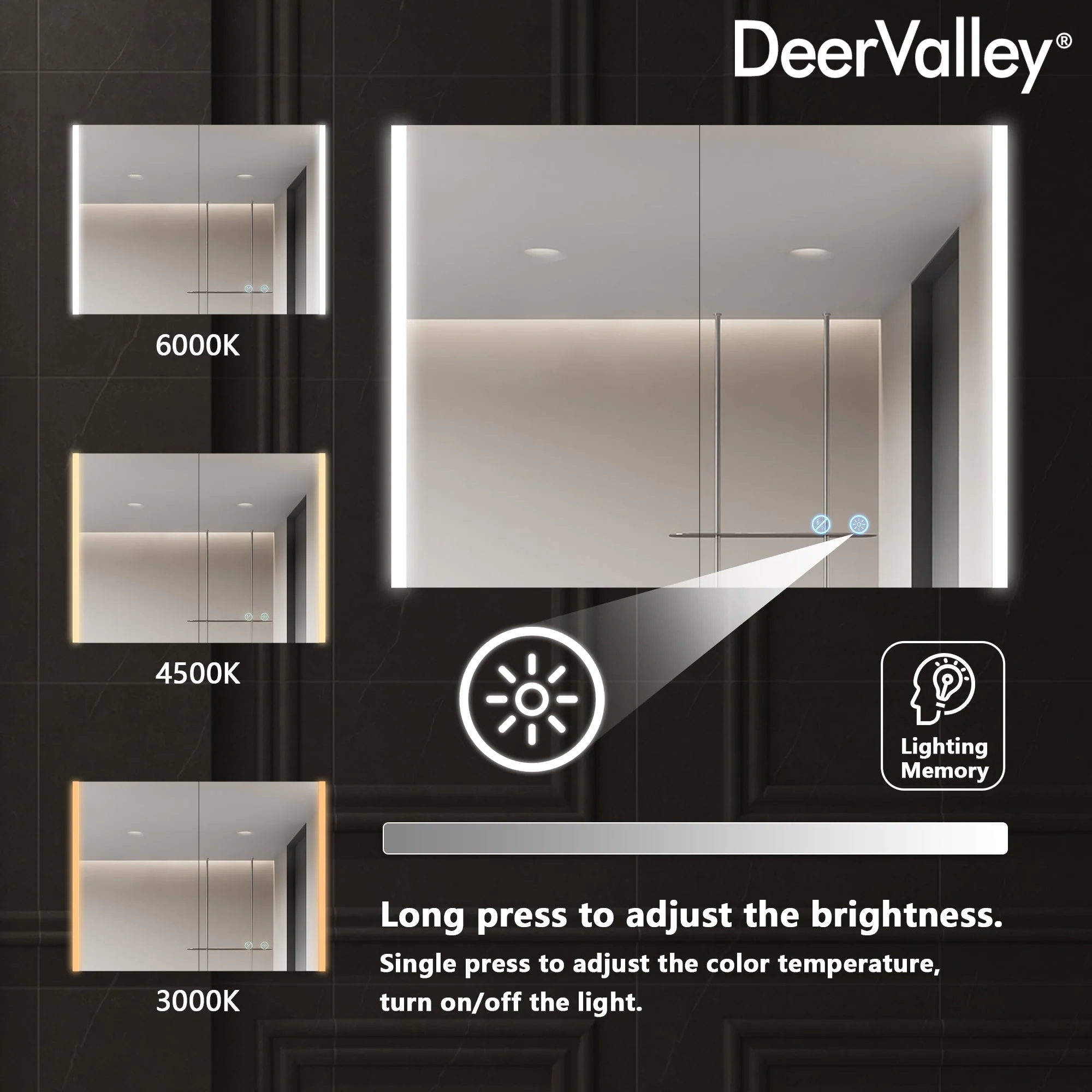 DeerValley DV-1VM0239 LED Medicine Cabinets Bluetooth Anti-Fog Dimmable - Image 7