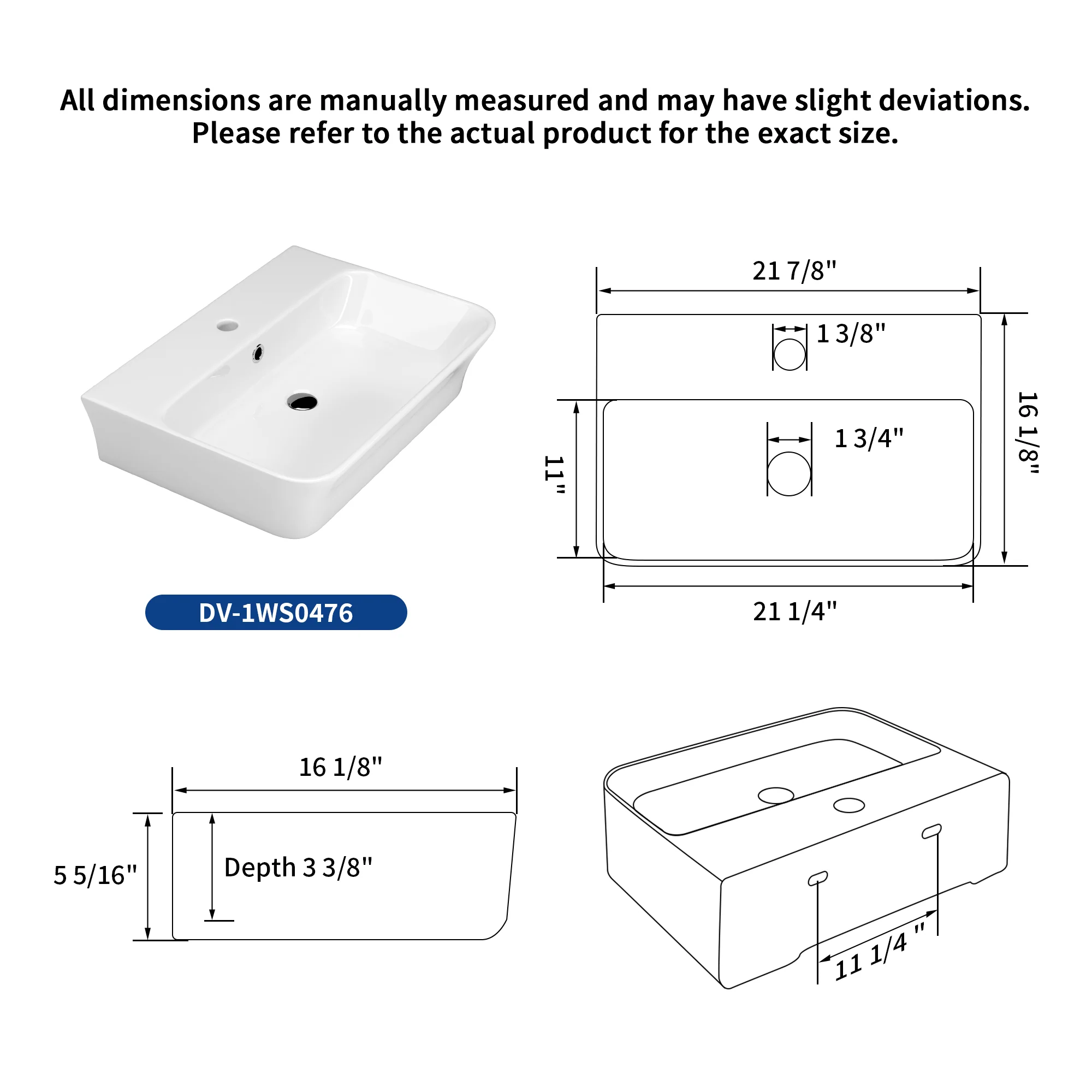 DeerValley DV-1WS0476 Wall Mounted Sink Vitreous China Rectangular Basin with Overflow - Image 10