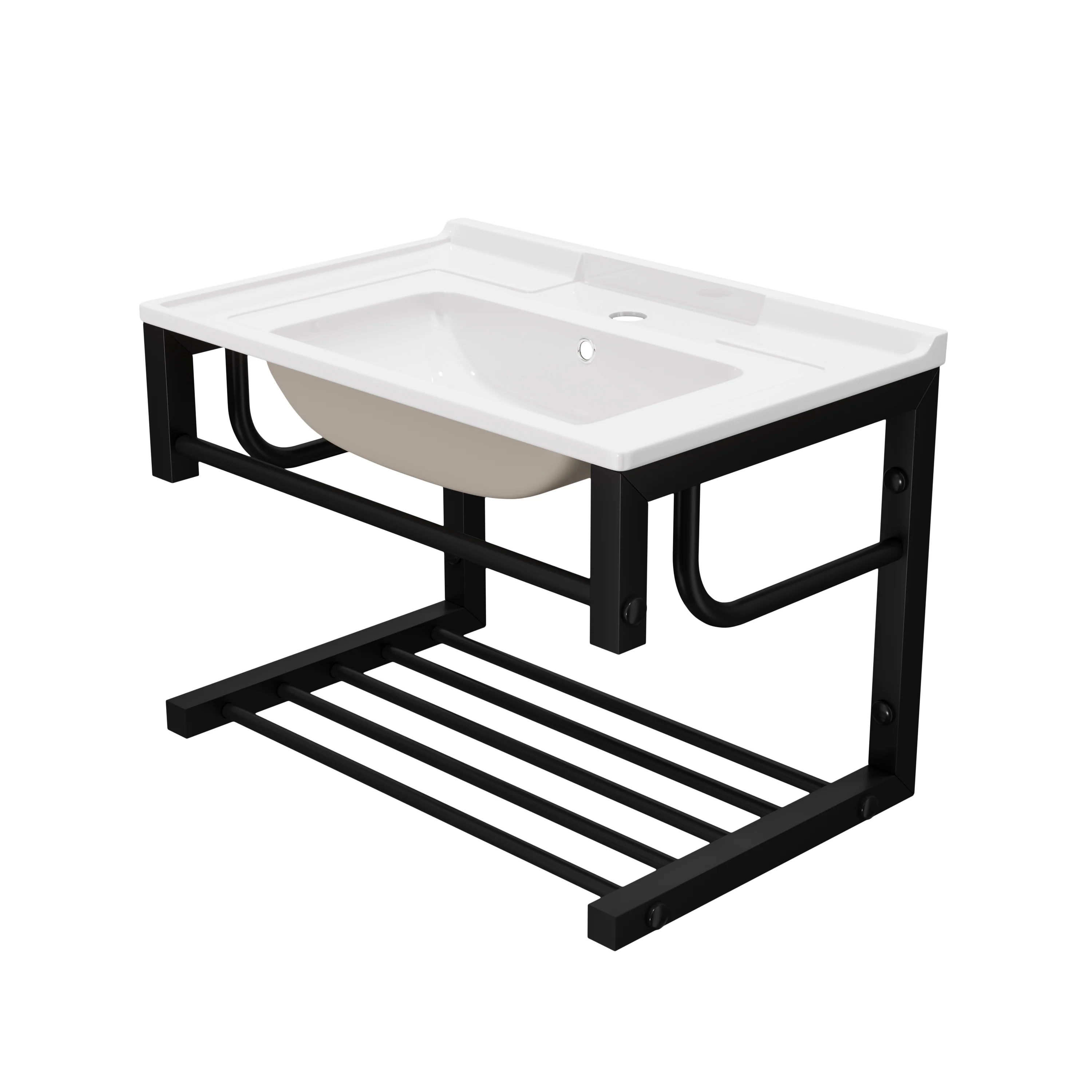 Deervalley DV-1WS0568 Wall Mounted Bathroom Sink With Towel Rack, White Ceramic Wall Hung Sink - Image 3